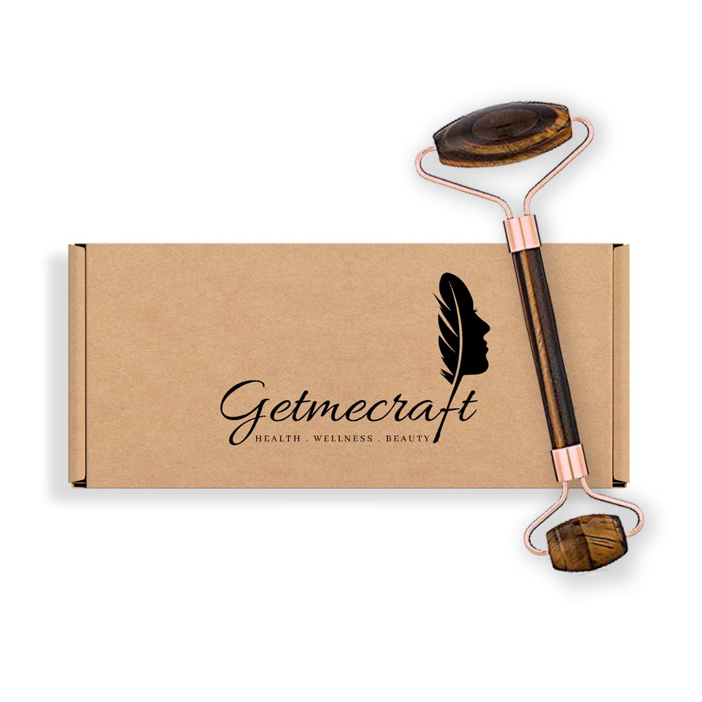 Getmecraft Jade Roller & Tiger Eye Crystal Facial Roller - Natural Stone Face & Neck Massager for Anti-Aging, Wrinkle Reduction & Skin Tightening - Perfect for Daily Skincare Routine & Relaxation Therapy