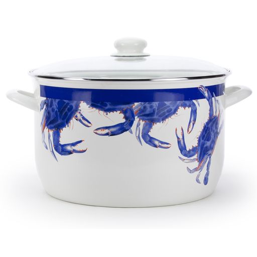 18 Quart Blue Crab Enamelware Stock Pot - Large Cooking Pot for Soups, Stews, Seafood Boils & Family Meals - Durable Enamel Coated Dutch Oven for Stovetop & Outdoor Cooking