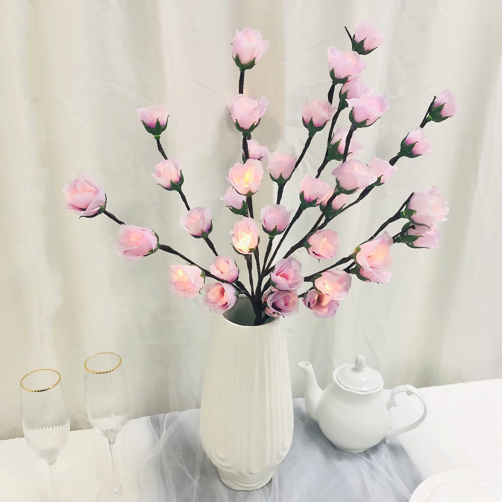 2 Pack Purple LED Rose Flower Fairy Lights - 30 Inch Battery Powered Lighted Twig Branch with Artificial Roses for Vase Decoration | Perfect for Home, Christmas Party, Wedding, Garden & Indoor/Outdoor Decor