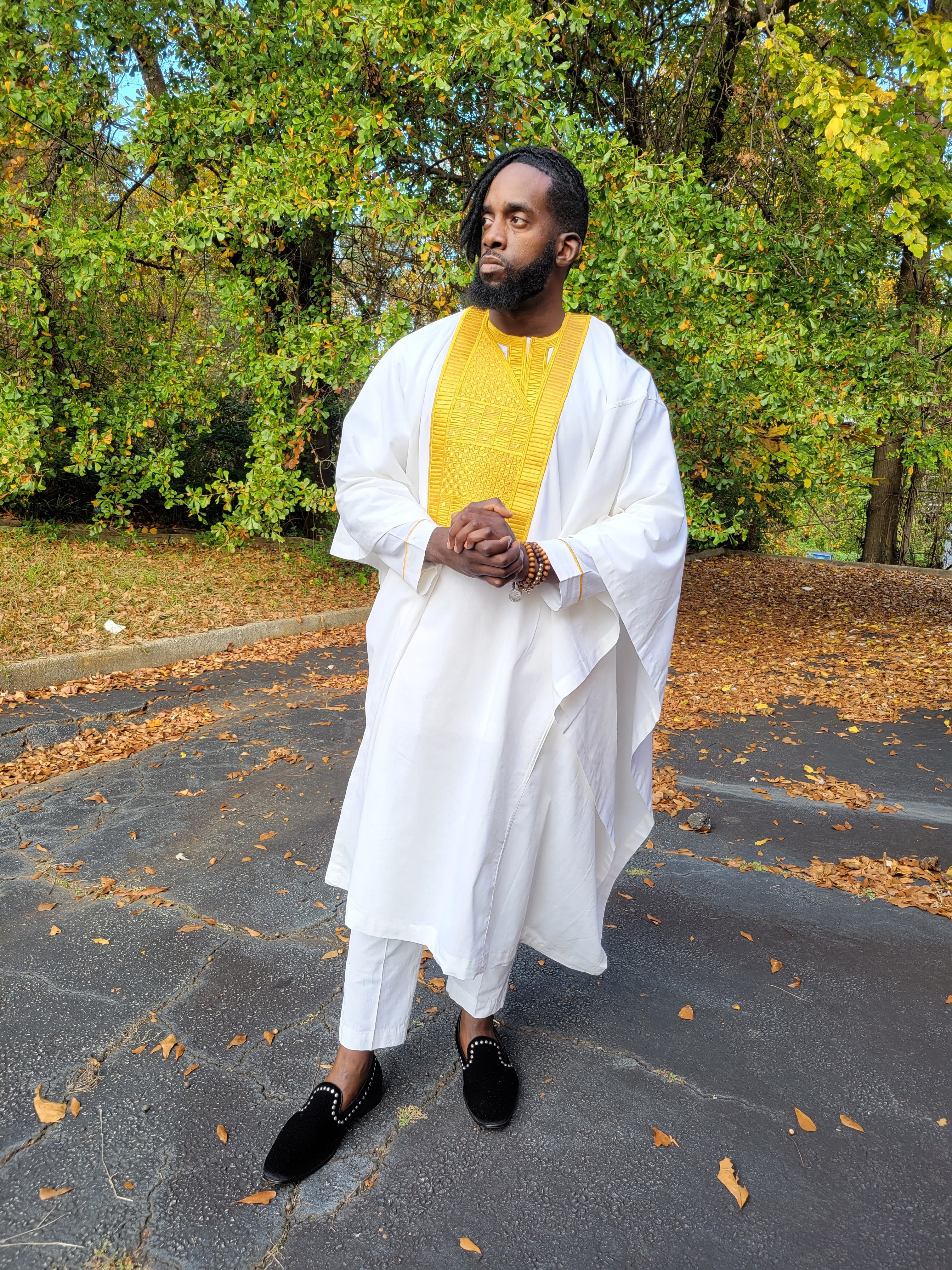 Elegant White and Gold African Agbada Grand Boubou Attire DP2467D | Traditional Nigerian Wedding Outfit | Perfect for Special Occasions & Cultural Events