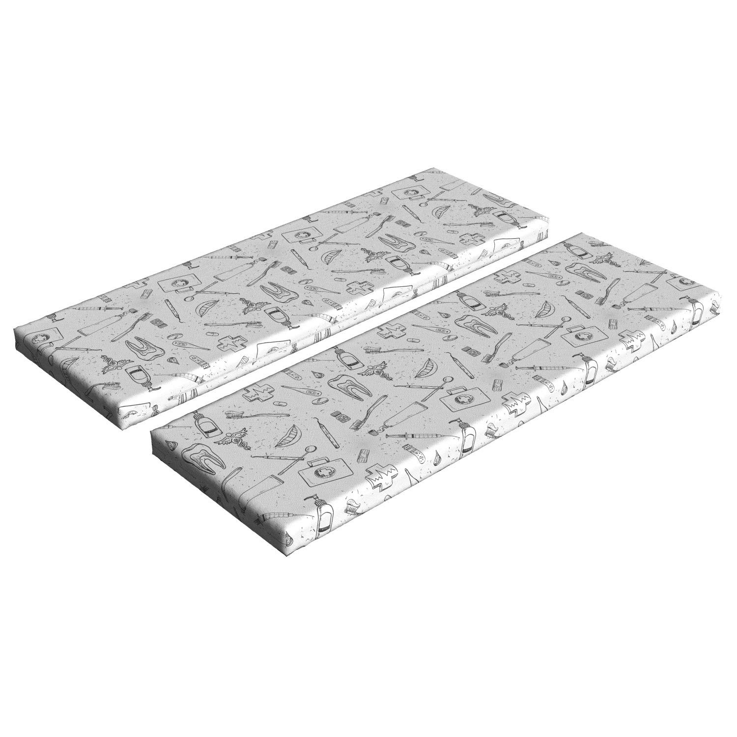 Ambesonne Hipster Bench Cushion Set of 2 - Hand Drawn Dental Hygiene & Teeth Care Design - Standard Size Foam Seat Pads with Decorative Black & White Covers - Perfect for Bathroom, Dental Office, or Home Decor