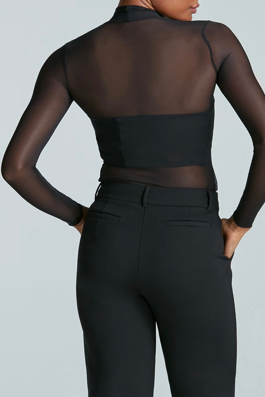 Commando Chic Mesh Long Sleeve Turtleneck Top for Women - Sexy See-Through Layering Shirt - Perfect for Club, Party & Date Night Outfits