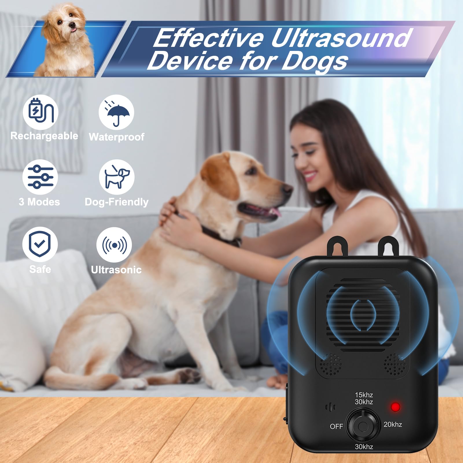 Anti Barking Devices for Dogs - Ultrasonic Dog Bark Deterrent with 3 Adjustable Levels, Rechargeable Bark Control Device for Indoor & Outdoor Use - Safe Humane Training Tool for Pets - Perfect for Home, Yard, and Neighborhood Noise Control (Black)