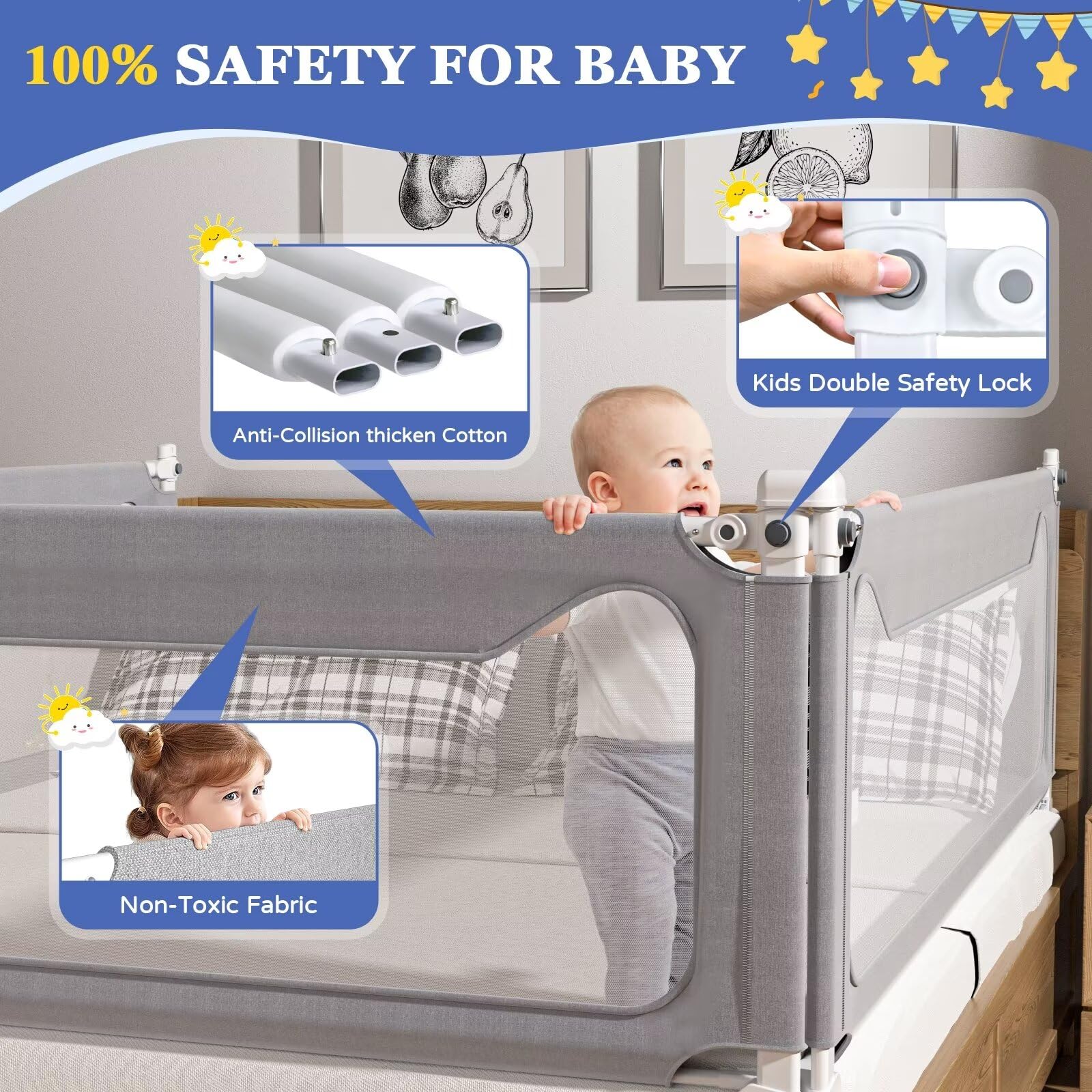 Sephyroth Adjustable Bed Rails for Toddlers - Safety Bed Guard for Twin, Full, Queen & King Size Beds - Upgradeable Height (27