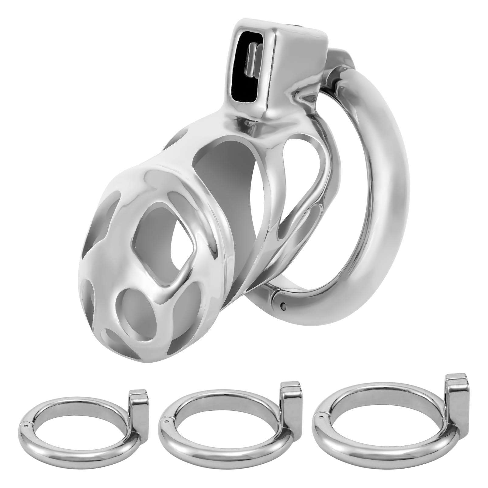 UTIMI Zinc Alloy Chastity Cage for Men with Hidden Lock - 3 Adjustable Rings & Keys Included | Silvery Male Chastity Device for Penis Exercise, Abstinence Training, and BDSM Play | Perfect for Couples Bonding, Role Play, and Long-Term Wear
