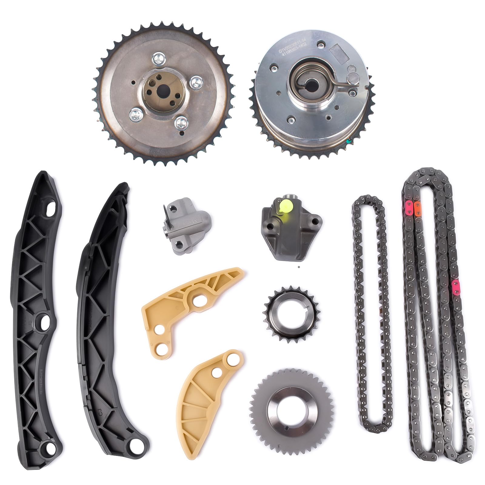 Kia Sorento Optima Sportage Hyundai Sonata Tucson Santa Fe Timing Chain Kit with Camshaft & VVT Gear Replacement - Compatible with 2.4L 2.0L Engines 2011-2018 Models (Part# 243502G750 243702G750 231212G551) - Perfect for Engine Repair & Maintenance