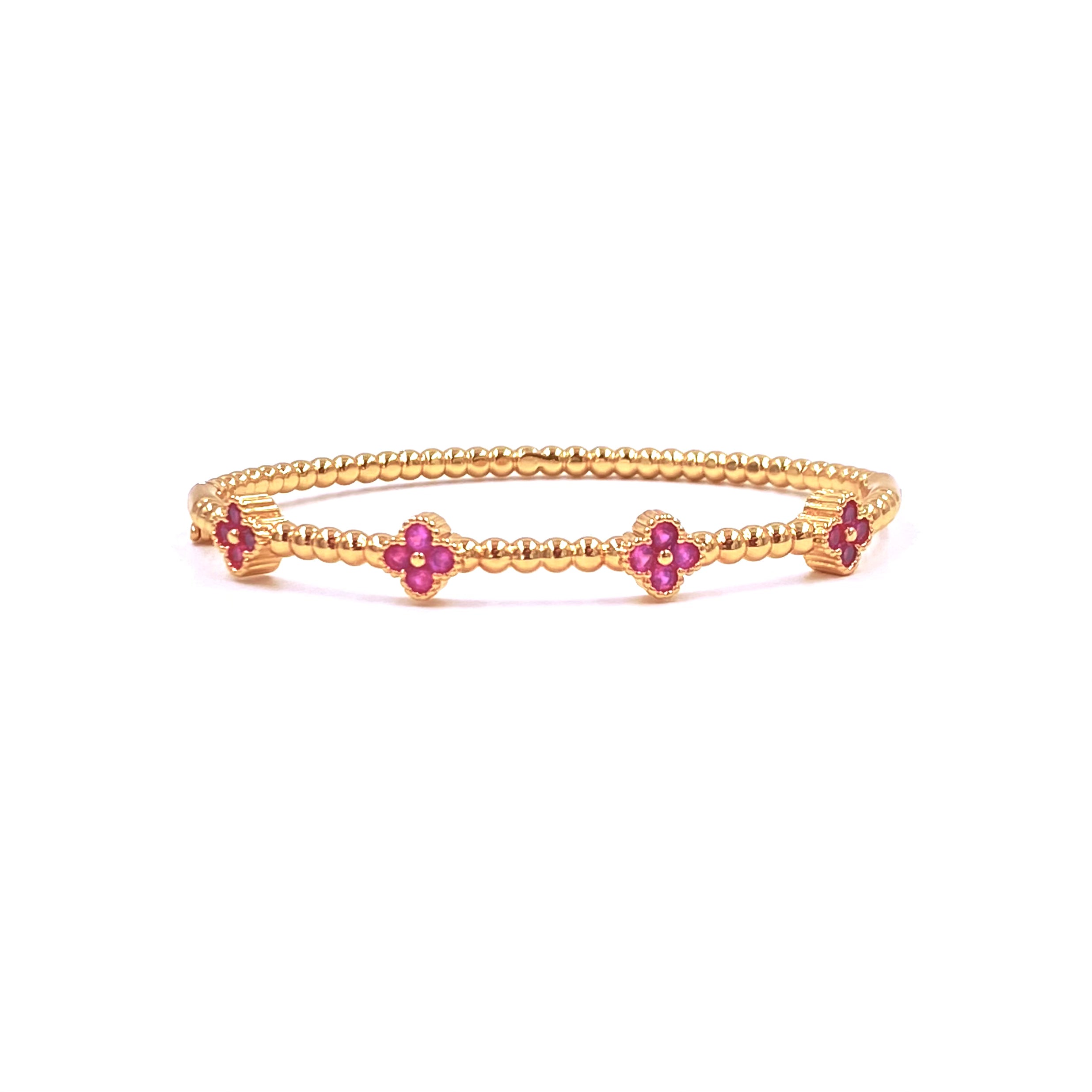 Ashley Gold Stainless Steel 4 CZ Flower Design Bangle Bracelet for Women - Elegant Gold Plated Jewelry for Parties, Weddings & Special Occasions