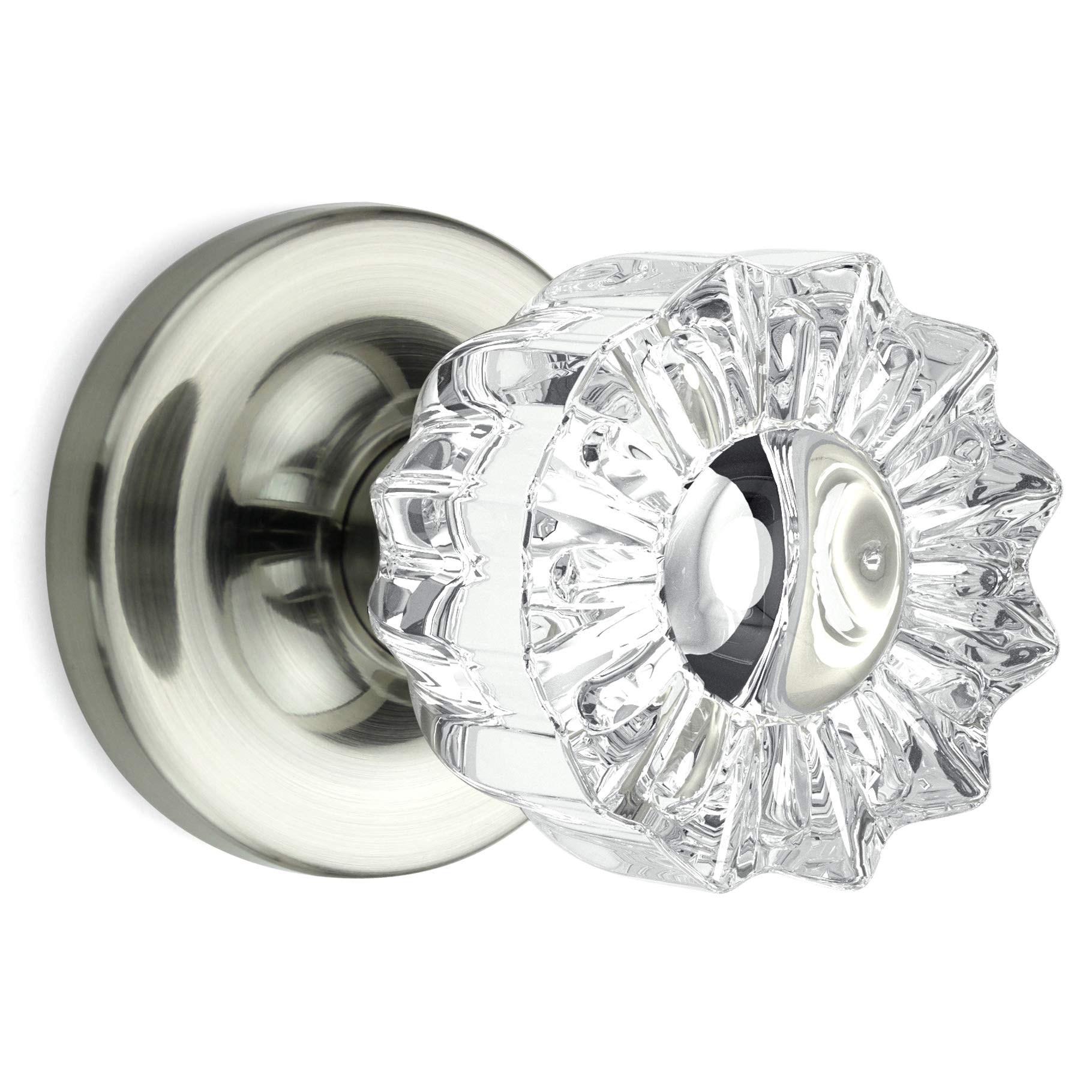 (4 Pack) Vintage Fluted Crystal Door Knobs - Satin Nickel Finish with Round Rosette - Perfect for Bedroom, Bathroom & Cabinet Doors - Classic Home Decor Upgrade