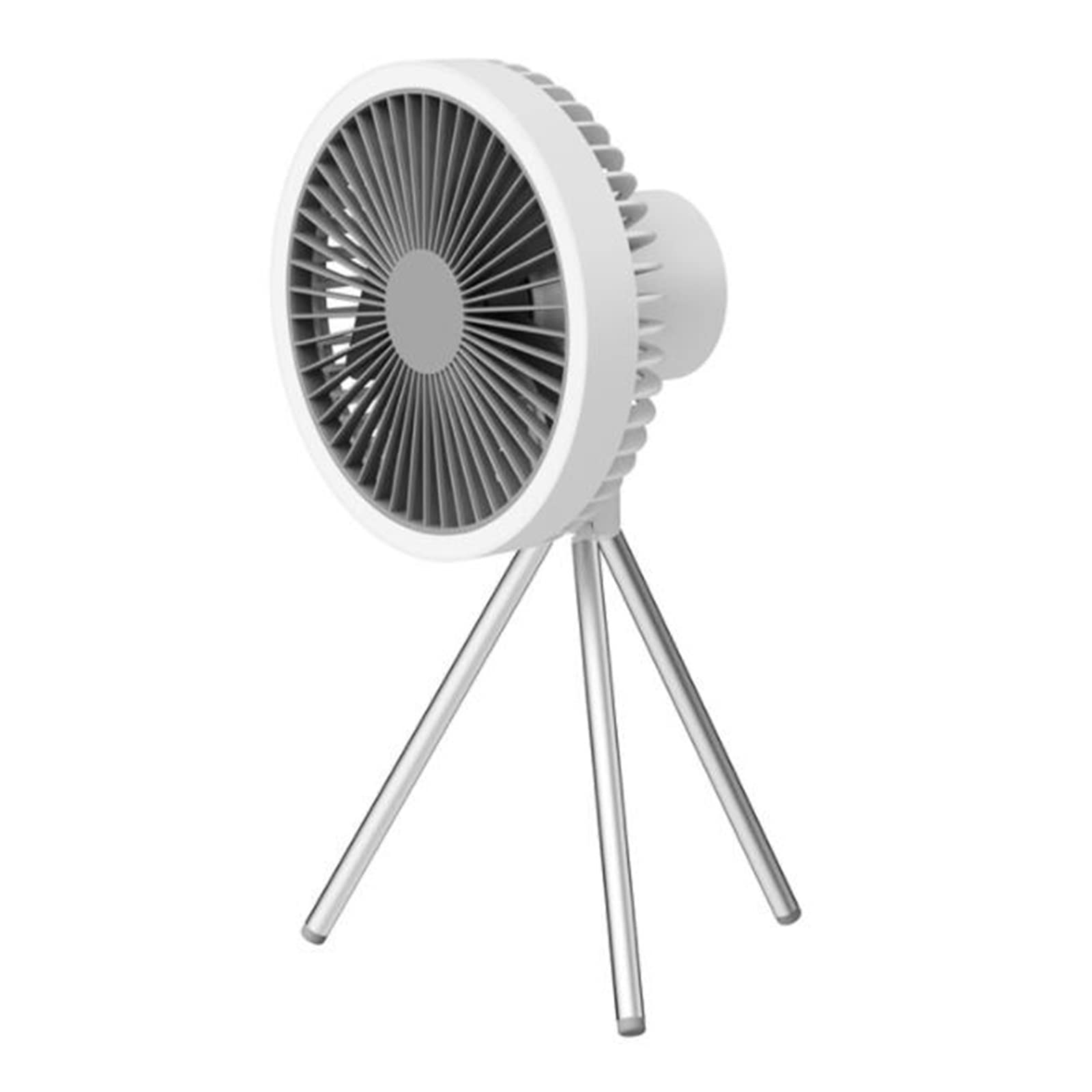 QINFANYU Portable USB Rechargeable Outdoor Tent Fan with Hanging Hook & Tripod Stand, 4000mAh Battery LED Camping Fan for Travel, Hiking, Picnic, Backyard & Beach - White