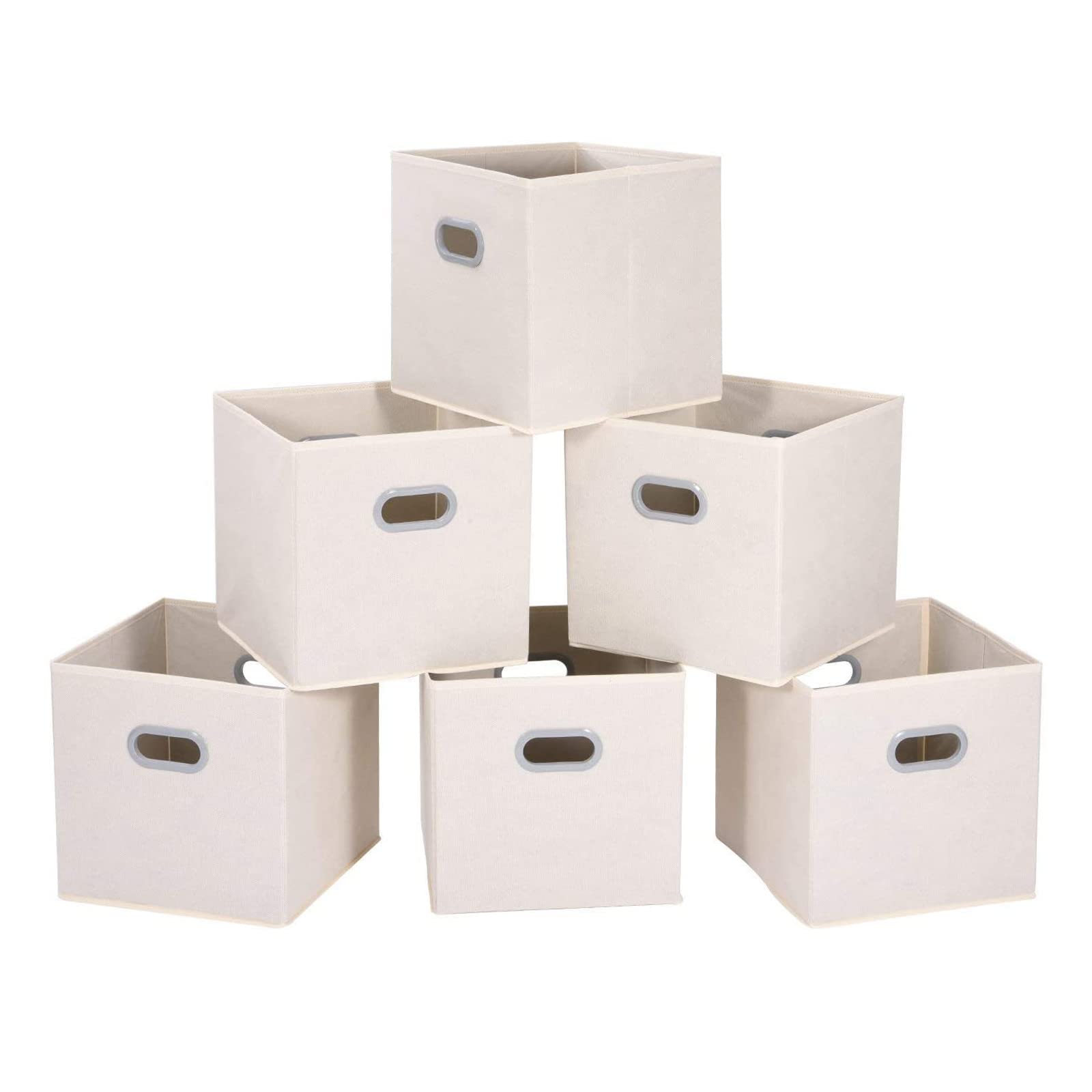 MaidMAX 12x12x12 Storage Bins with Handles - Set of 6 Beige Fabric Toy Storage Cubes & Closet Organizers for Home, Kids Room, Nursery, and Office Organization