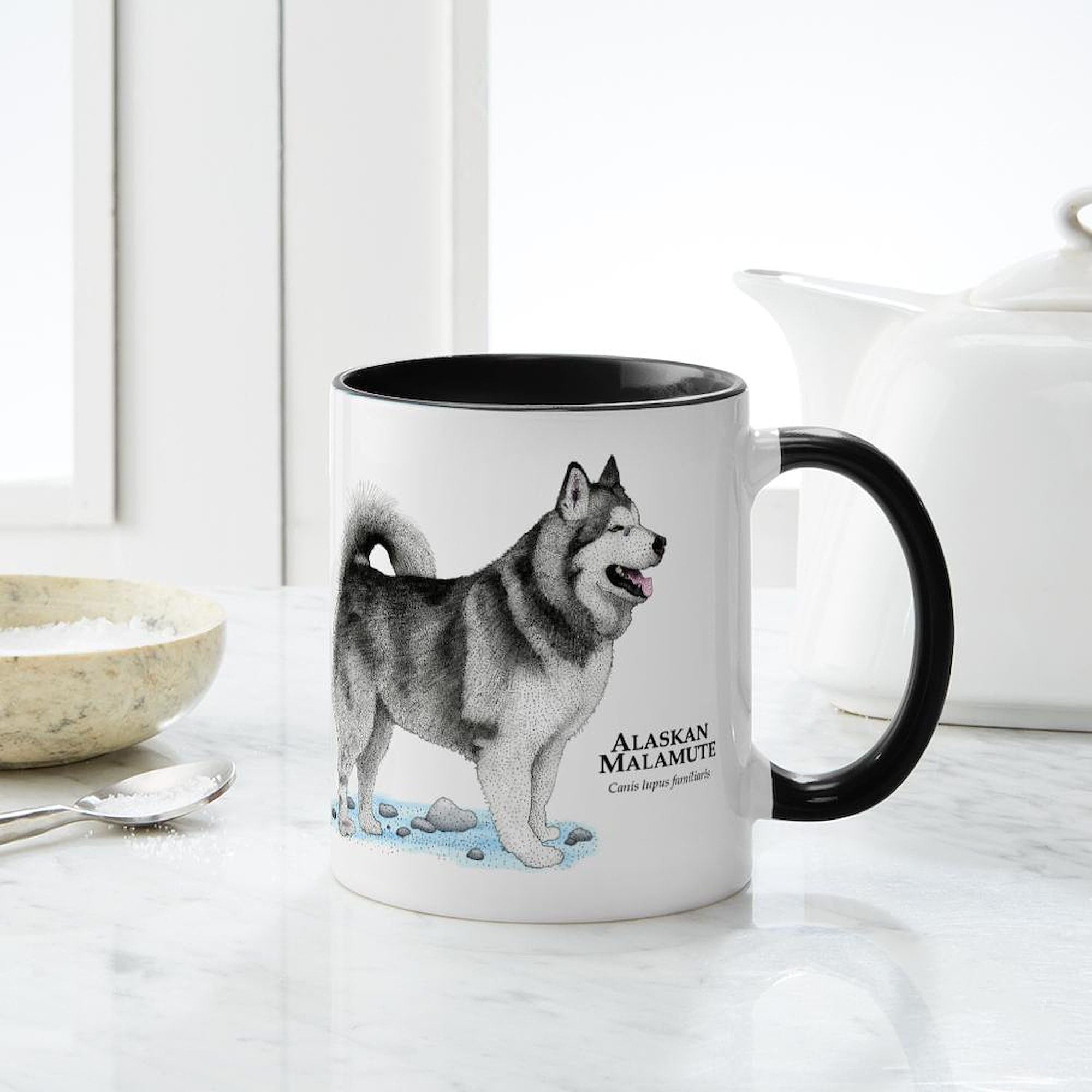 Alaskan Malamute Ceramic Coffee Mug 11 oz (325 ml) - Durable White Coffee Cup for Hot & Cold Drinks - Perfect Gift for Dog Lovers, Office Use, or Home Decor