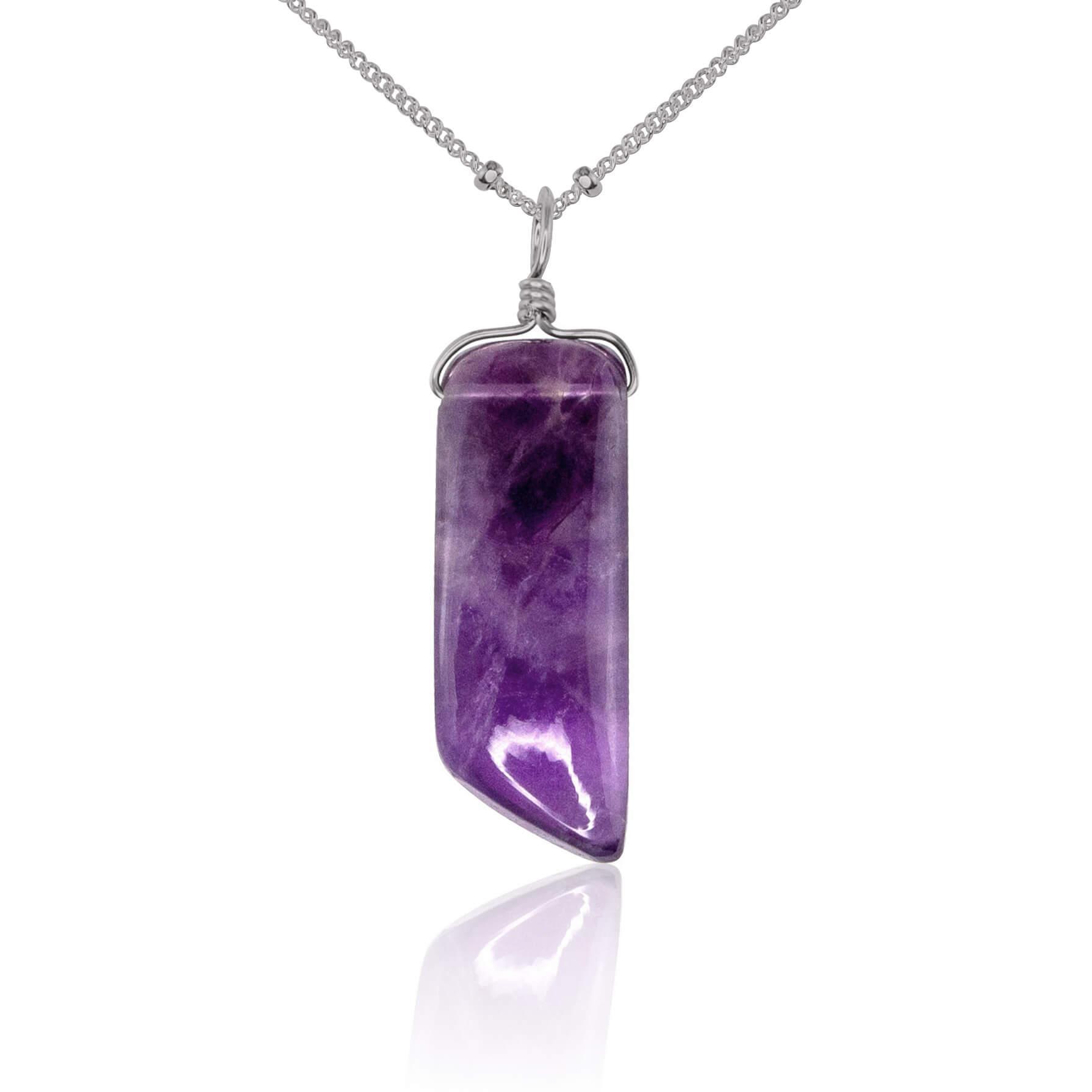 Natural Smooth Purple Amethyst Crystal Point Necklace - Healing Stone Jewelry for Meditation, Energy Cleansing & Spiritual Gifts
