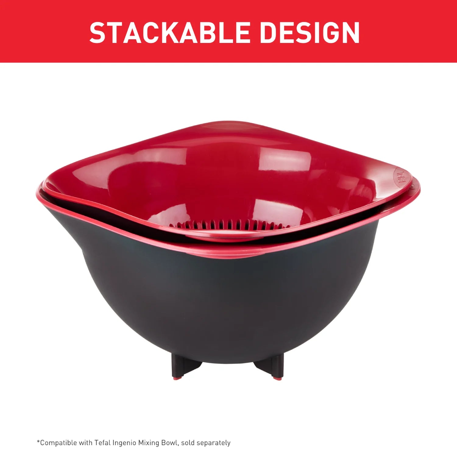 Tefal Ingenio K2070614 Stainless Steel Colander – Durable & Easy-to-Use Kitchen Strainer for Pasta, Vegetables & Fruits | Perfect for Cooking, Meal Prep & Healthy Eating
