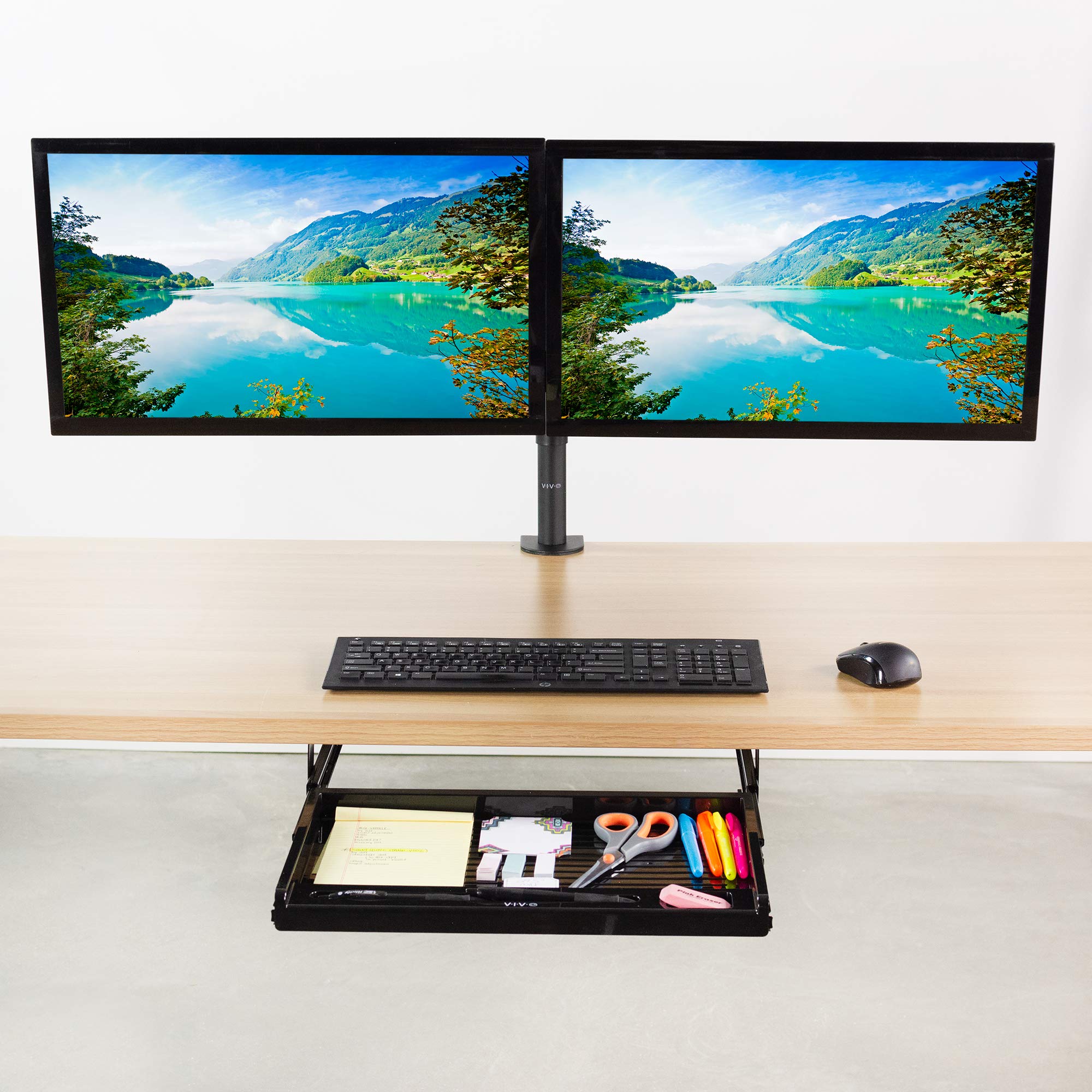VIVO 17 Inch Under Desk Slide-Out Pencil Drawer Organizer - Slim Black Storage Tray for Home Office, Study, or Workspace - Fits Under Most Desks (Model DESK-AC04D) - Perfect for Pens, Markers, Sticky Notes & Office Supplies
