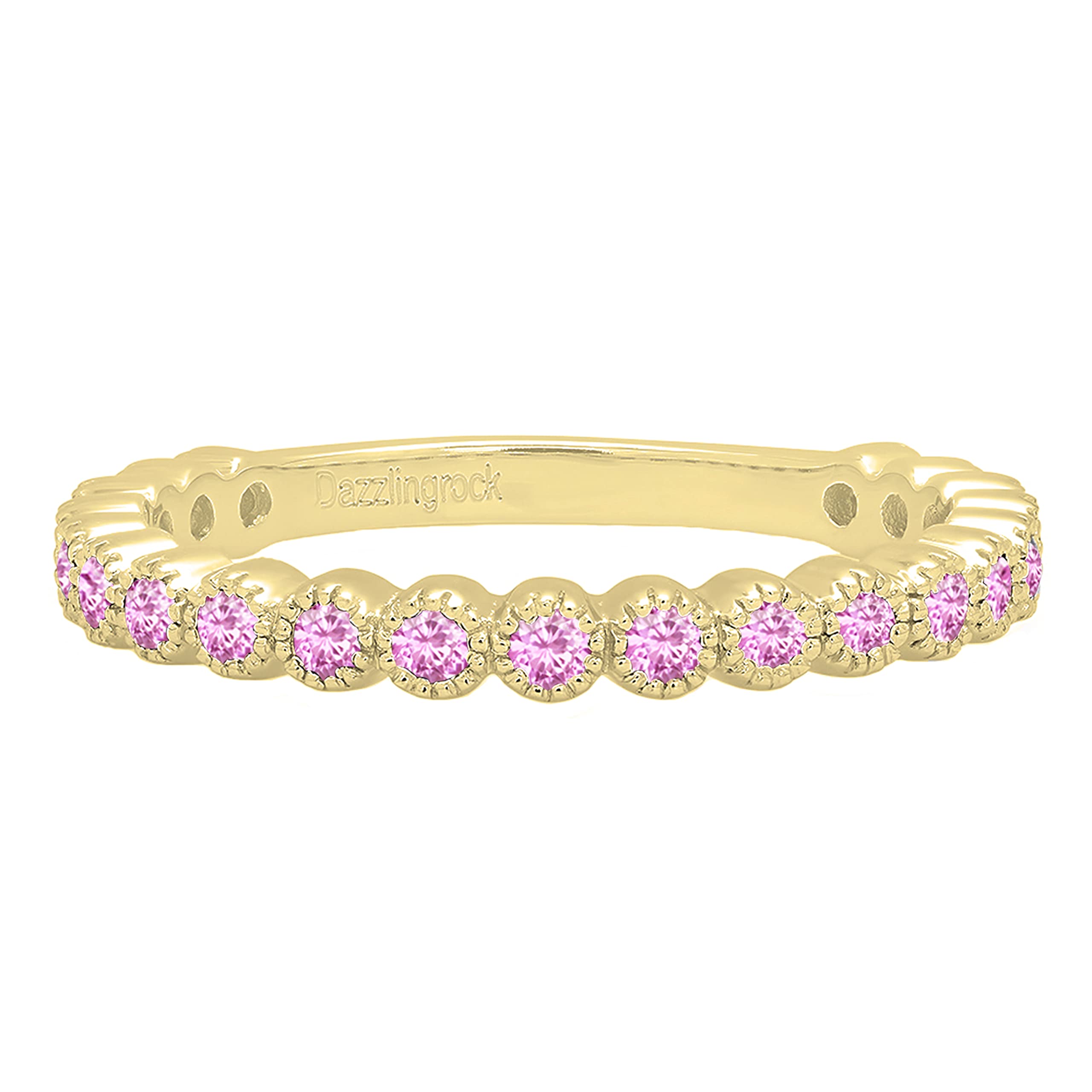 10K Solid Gold Round Pink Sapphire Stackable Wedding Eternity Band Ring for Women | Dazzlingrock Collection | Pink Color, Highly Included Clarity | Perfect for Anniversary Gifts, Bridal Jewelry & Everyday Elegance