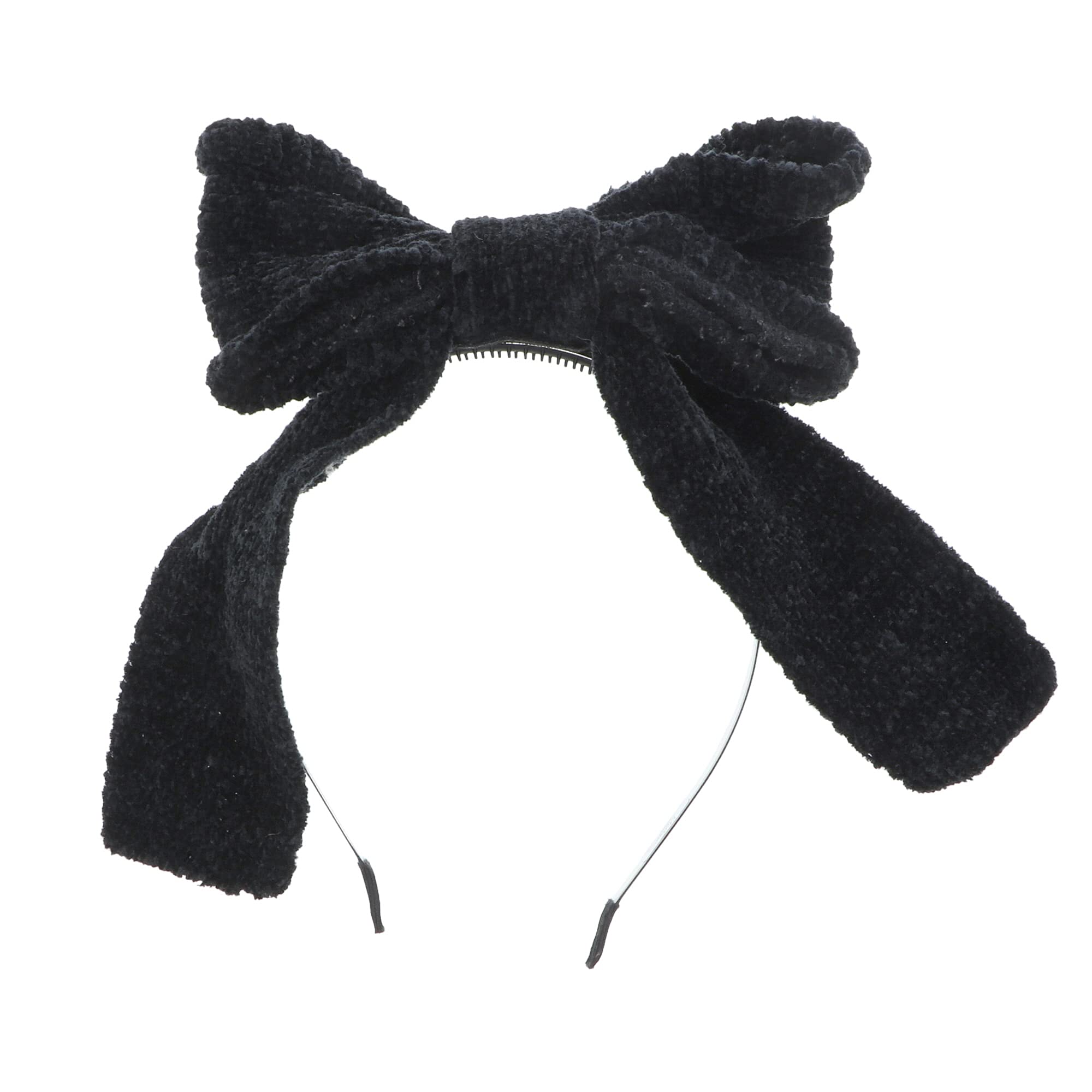 Motique Large Chenille Pop Up Bow Headband for Girls - Black | Fashion Hair Accessories for Kids, Toddlers & Teens | Perfect for Parties, Holidays & Everyday Wear