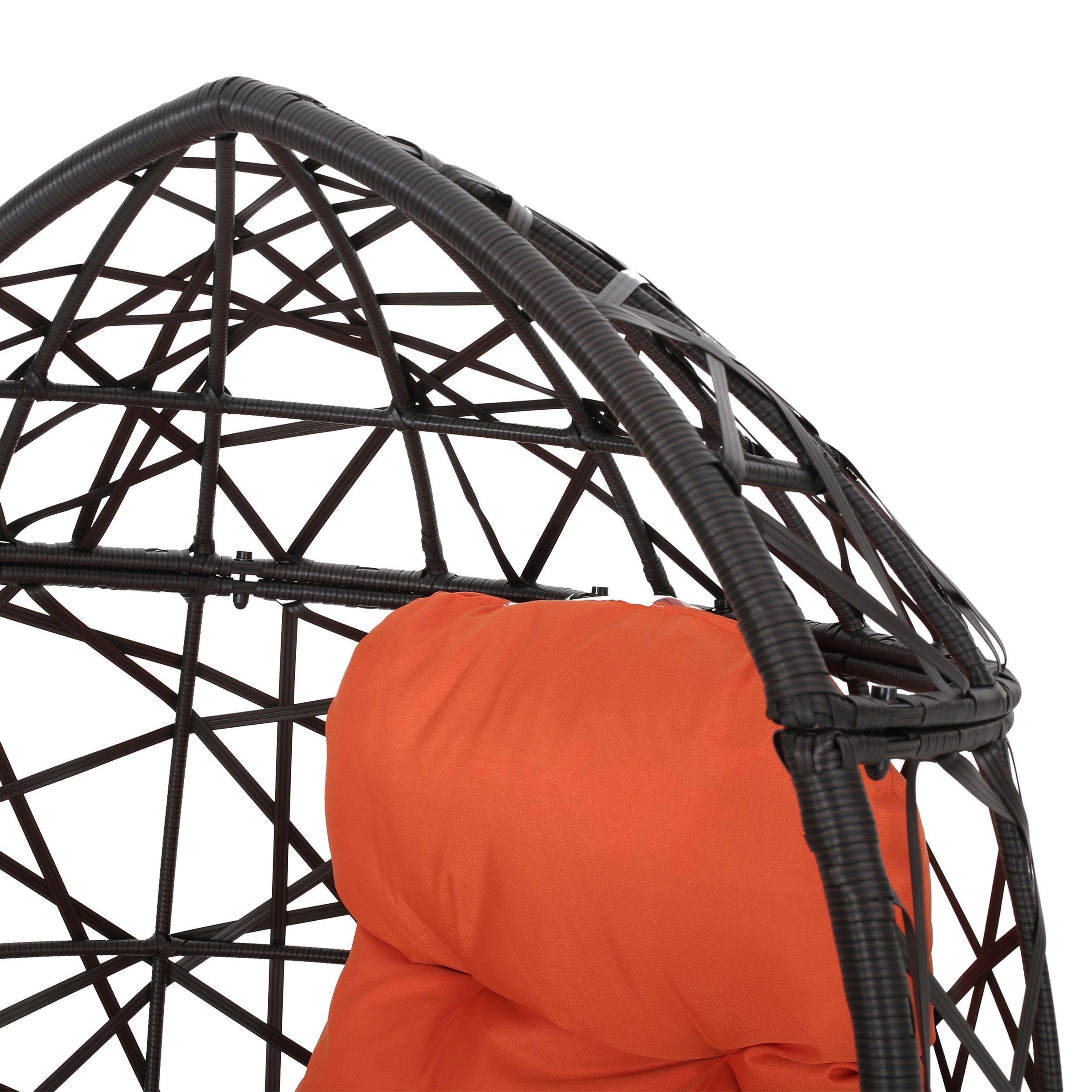 GDF Studio Outdoor Wicker Teardrop Chair with Cushion - Brown and Orange Patio Furniture for Garden, Poolside, or Backyard Relaxation