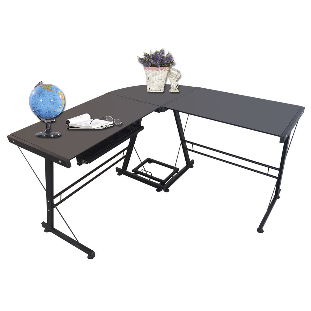 L-Shaped Durable Stalinite Computer Desk - Black Home Office Workstation for Small Spaces, Gaming & Study | Perfect for Bedroom, Dorm & Apartment
