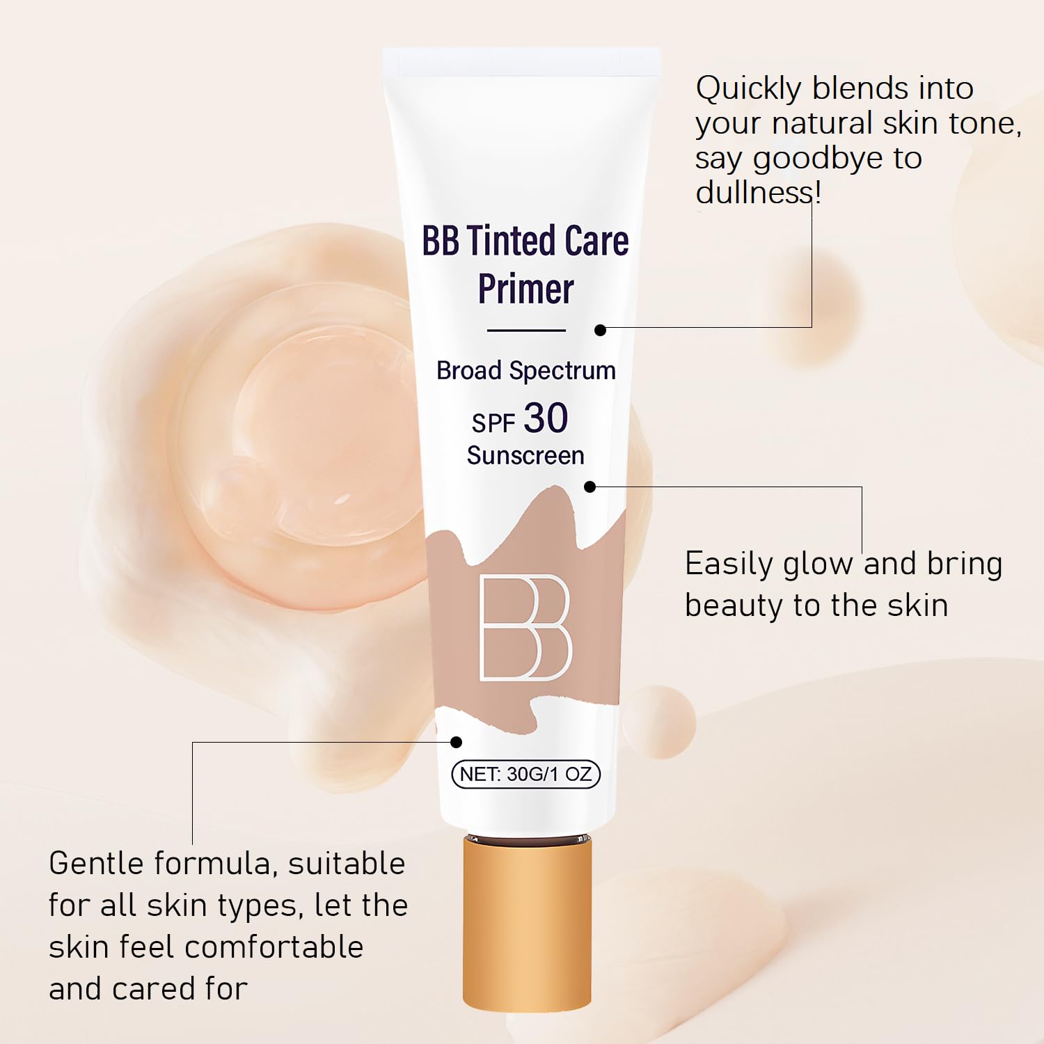 BB Blur Tinted Moisturizer SPF 30 - Natural Finish BB Cream with Broad Spectrum Sunscreen & Built-in Brush, 2PCS Set | Daily Wear, Makeup Base & Sun Protection for Flawless Skin