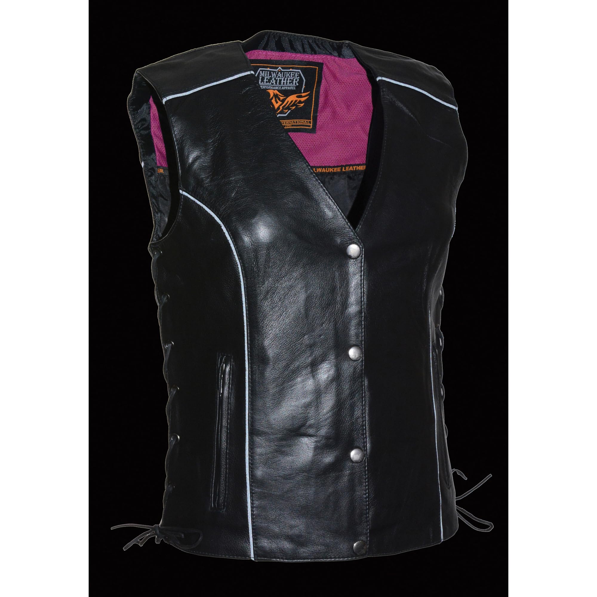 Milwaukee MLL4505 Black Women's Leather Vest with Stud & Wings Detailing - Stylish Biker Jacket for Motorcycle Riding, Night Out & Fashion