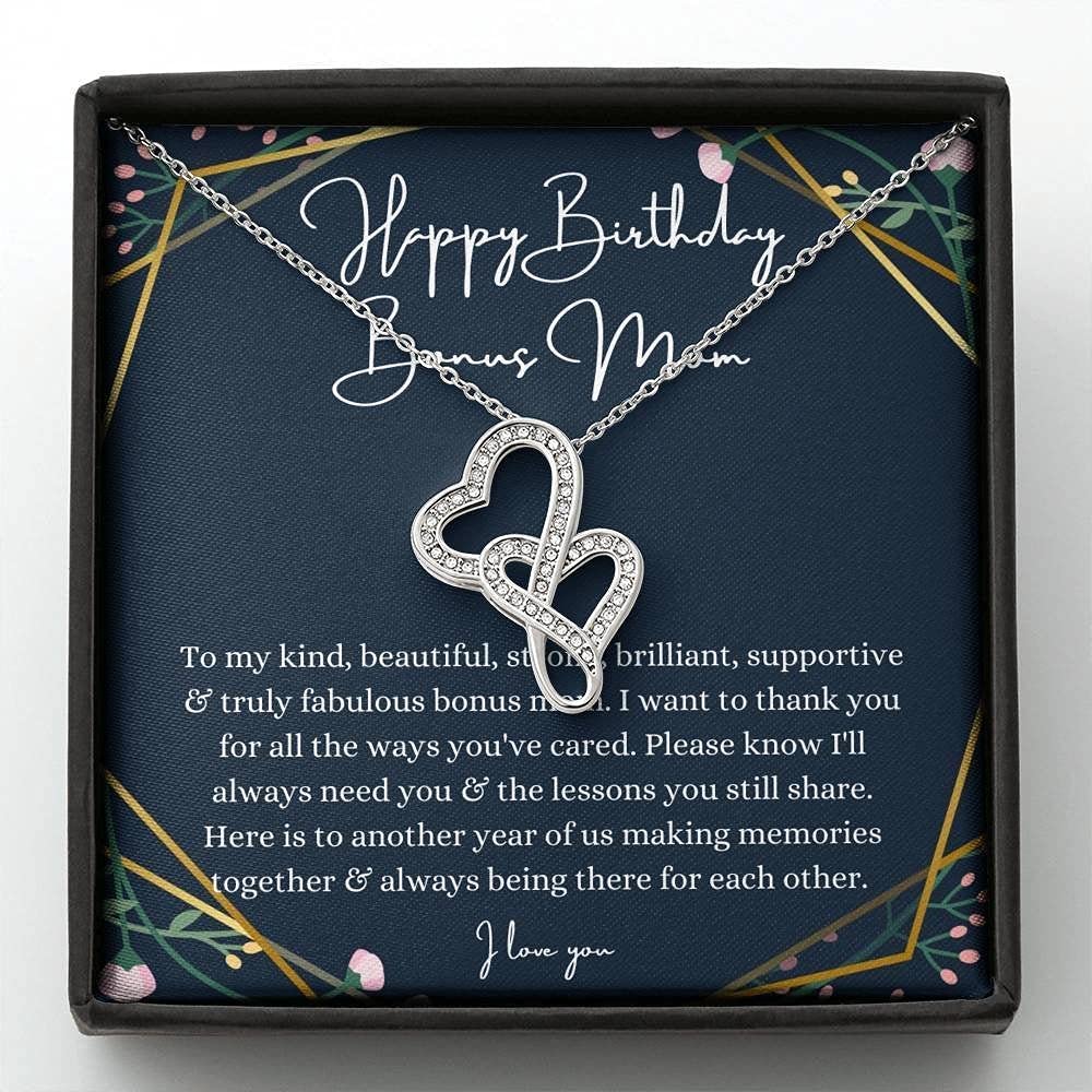 Personalized Double Heart Handmade Necklace - Sentimental Stepmom Birthday Gift from Stepdaughter/Stepson | Thoughtful Jewelry Message Card for Bonus Mom | Perfect for Birthdays, Mother's Day & Special Occasions