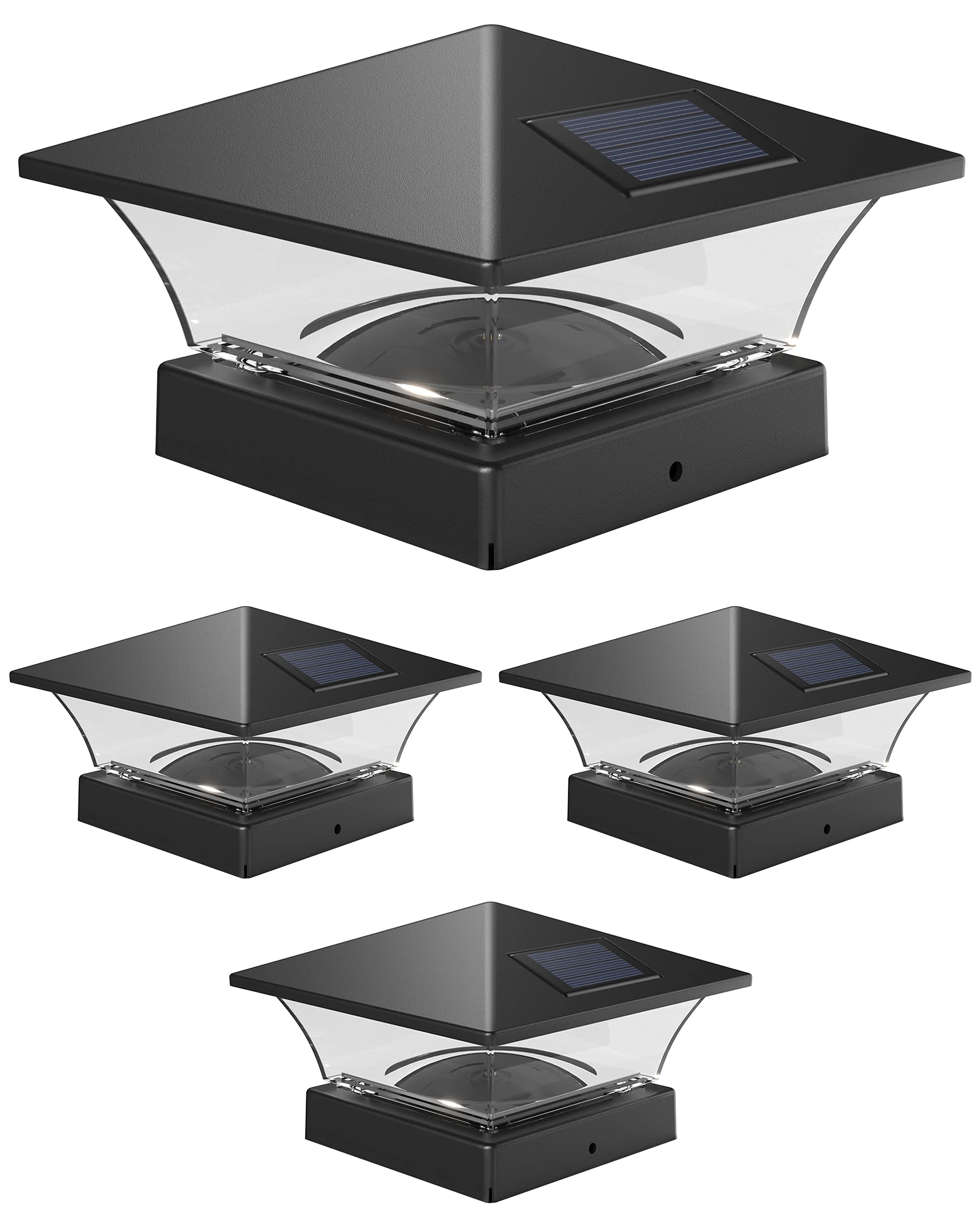 **DaVinci Lighting Flexfit (2 Pack) & Classic (4 Pack) Solar Post Cap Lights - Slate Black | Outdoor Solar Deck & Fence Lighting for Patio, Garden & Pathway**