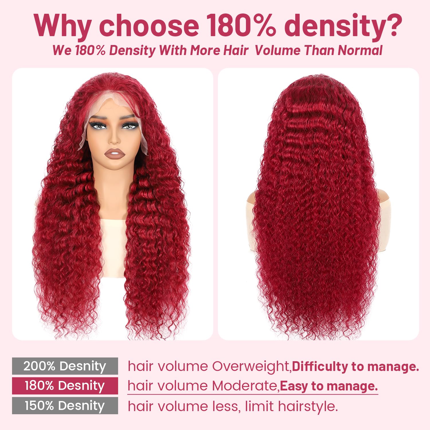99J Burgundy Lace Front Wigs Human Hair 13x4 Deep Wave - 180% Density HD Transparent Lace - Pre Plucked with Baby Hair - 24 Inch Wet & Wavy Red Curly Wig for Women | Perfect for Cosplay, Parties, Weddings & Daily Styling