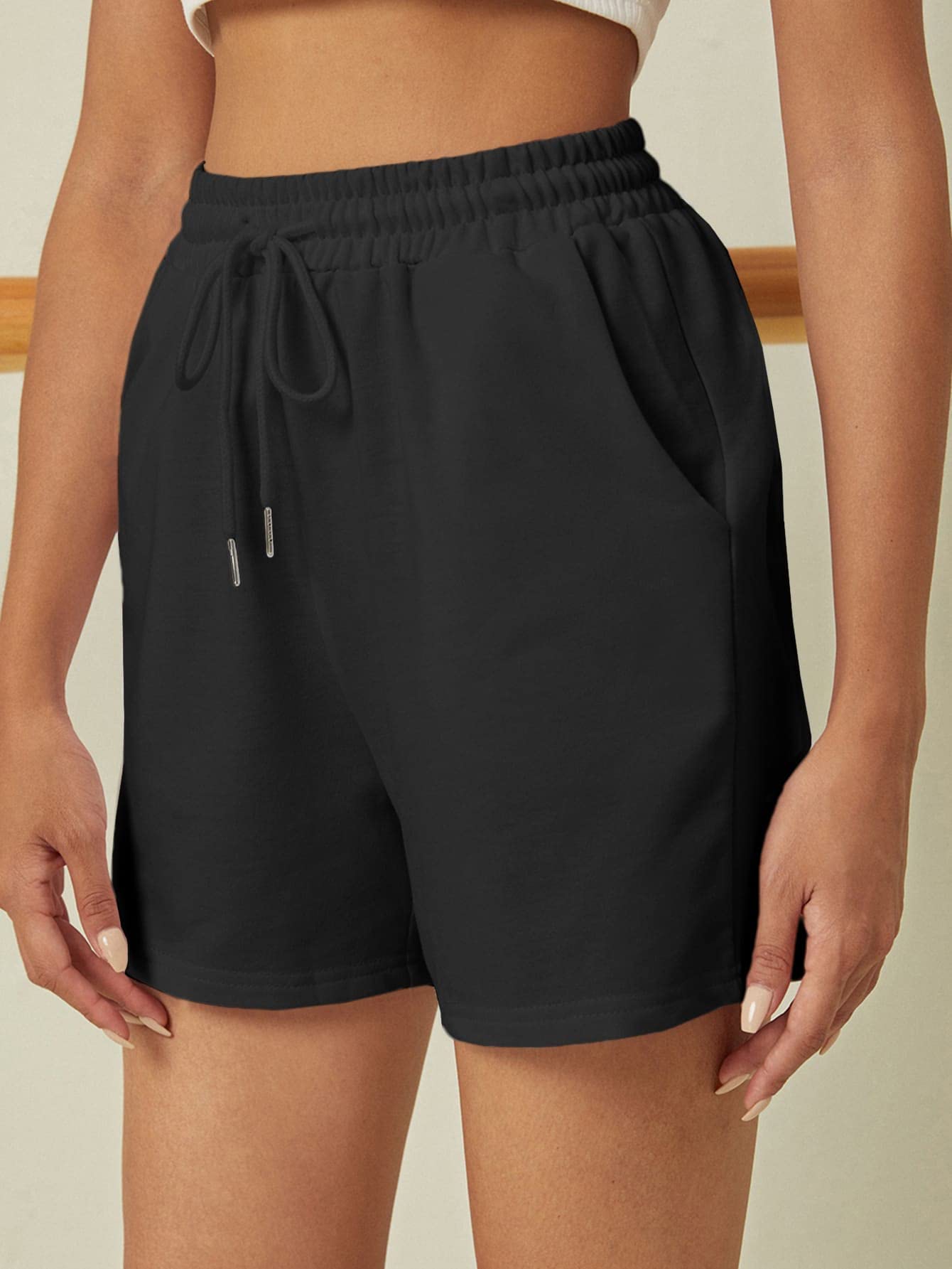 Verdusa Women's High-Waisted Workout Shorts with Drawstring & Pockets - Breathable Running Yoga Athletic Shorts for Gym, Jogging, and Casual Wear