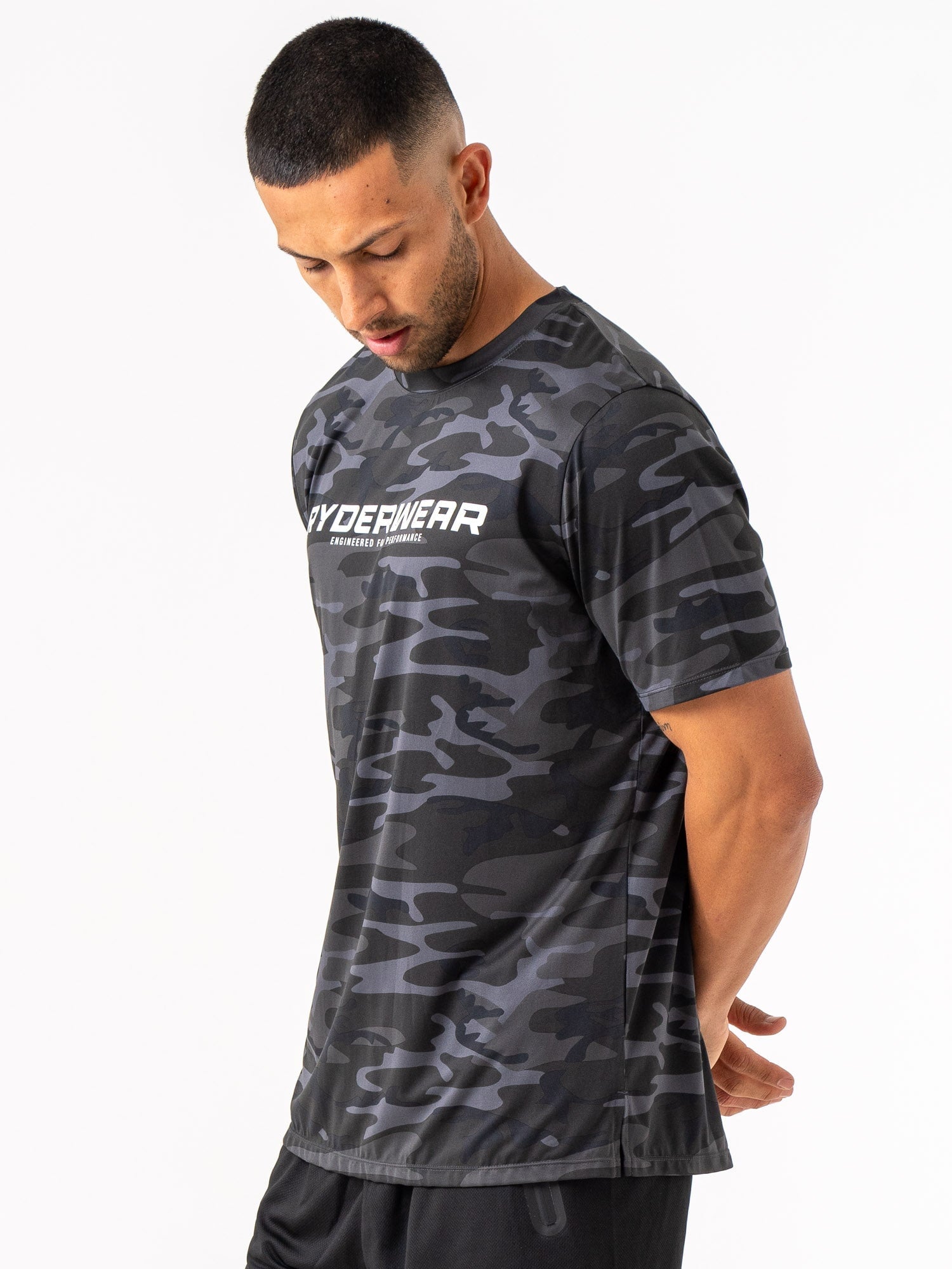 Energy T-Shirt - Black Camo Print Men's Performance Tee for Gym, Workout & Outdoor Activities
