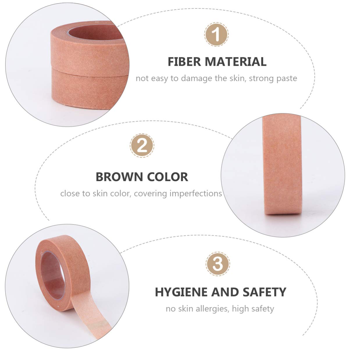 FOMIYES Eyelash Extension Tape - 2Pcs Breathable Micropore Adhesive Fabric Lashes Tape for Professional Lash Extensions | Brown First Aid Tape for Salon, DIY Home Use & Beauty Supplies