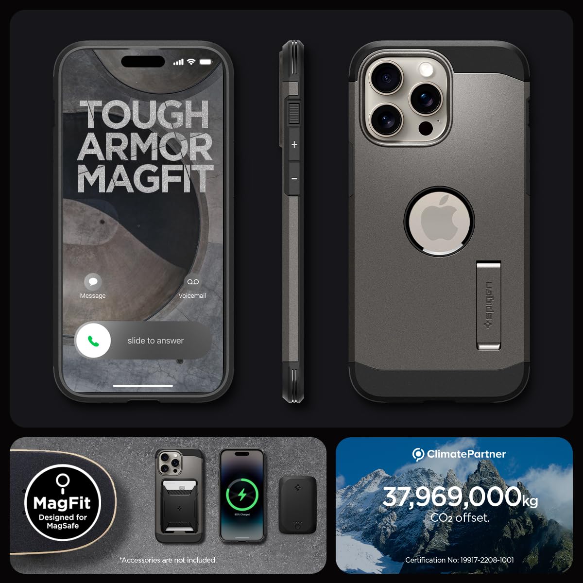 Spigen Tough Armor MagFit Magnetic Case for iPhone 15 Pro Max - Military-Grade Certified Protective Cover with Strong Magnets (Gunmetal) | Perfect for Work, Travel & Everyday Use