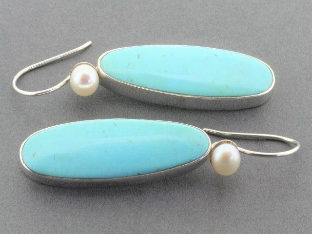 Elegant Long Turquoise & Pearl Earrings in Sterling Silver - Perfect for Weddings, Parties & Special Occasions