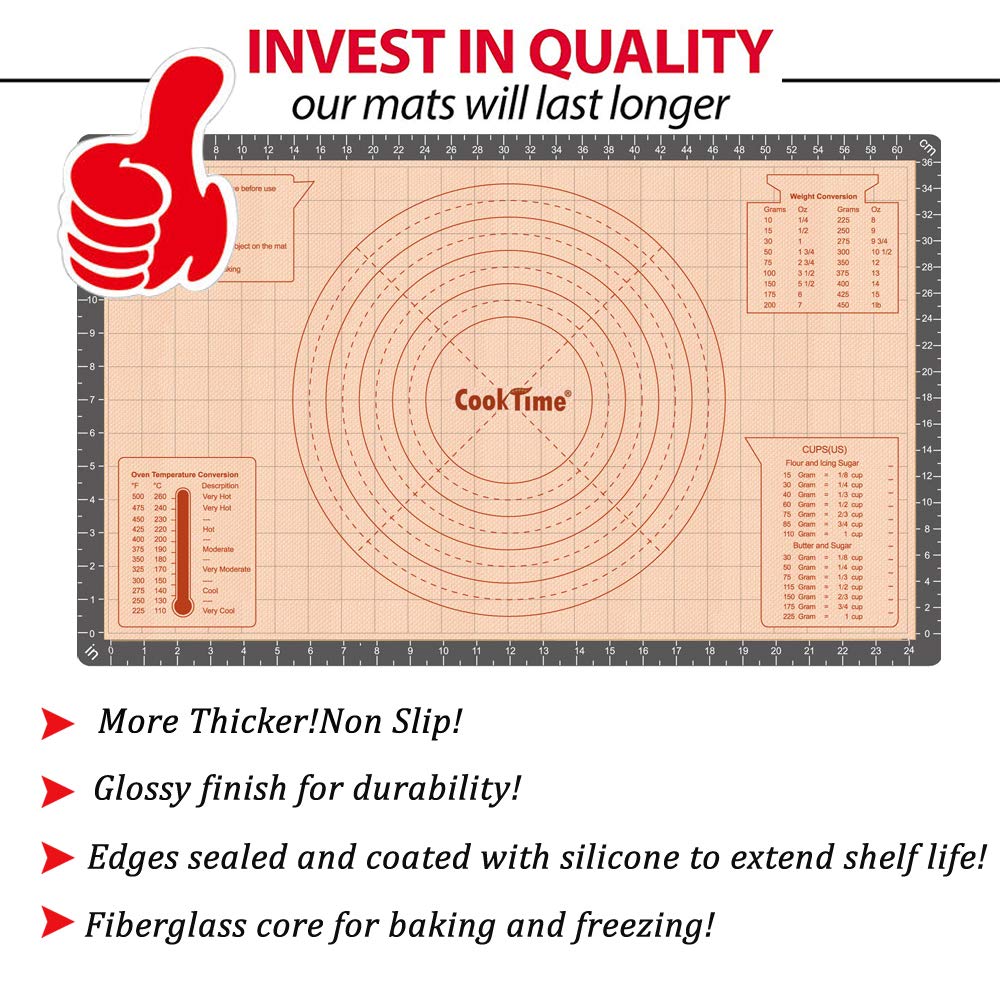Non-Stick Silicone Baking Mat 26x16 Inch - Large Rolling Dough Mat with Measurements for Pizza, Fondant, Pie & Cake Baking - Heat Resistant & Non-Slip Pastry Mat for Home Bakers & Professional Chefs (Ideal for Cookie, Bread & Dessert Making)