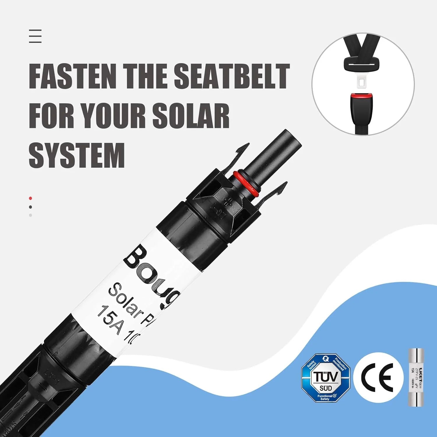 BougeRV 15A Solar Fuse Holder - Waterproof & Durable Fuse Block for Solar Panels, RV, Marine & Off-Grid Power Systems - Perfect for Solar Energy Protection & Electrical Safety