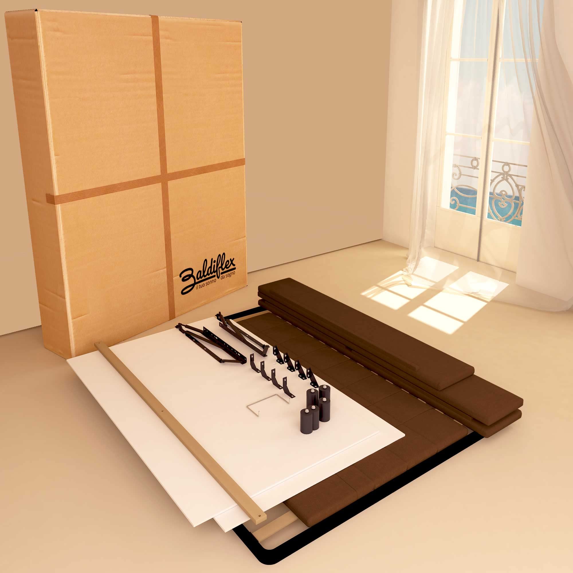 Baldiflex Dublin Fabric Storage Bed Frame with Slatted Base, 160x190cm, Elegant Brown Headboard – Perfect for Guest Rooms, Small Apartments & Modern Bedrooms