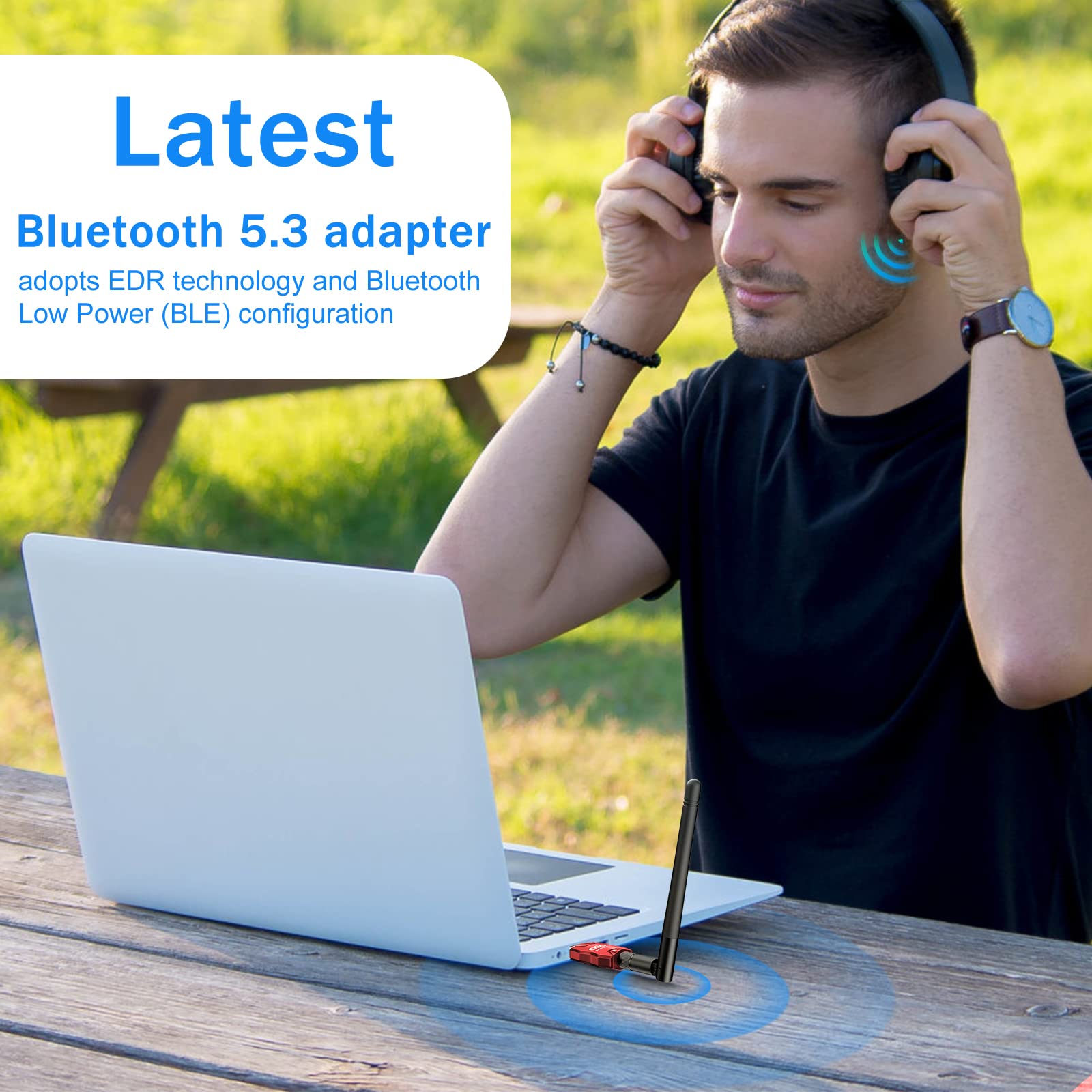 Wireless Bluetooth 5.3 USB Adapter for PC - Fast Data Transfer with EDR Technology, Compatible with Windows 10/8.1/8/7 - Works with Speakers, Keyboards, Headphones & More (Flame Red) - Perfect for Home Office, Gaming & Music Streaming
