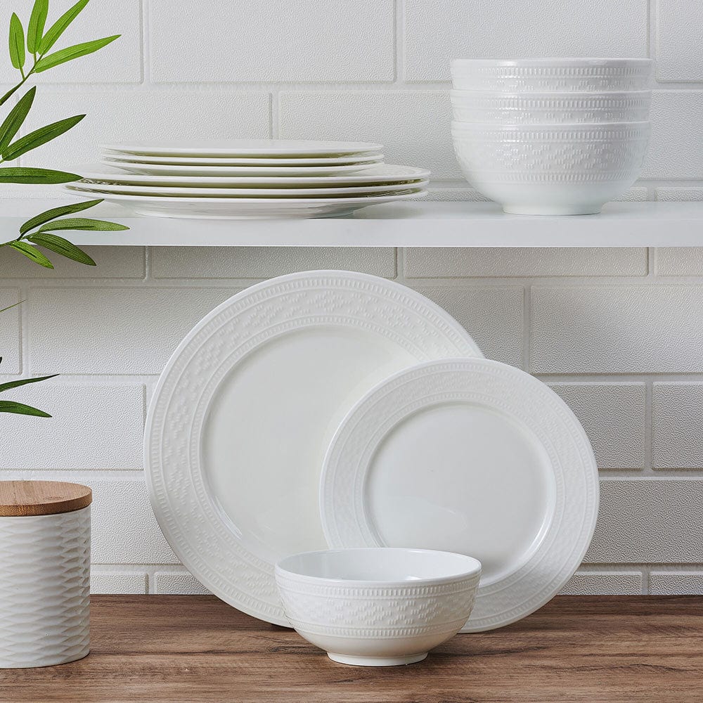 Haven 12-Piece Dinnerware Set - Porcelain Dinner Plates, Bowls & Mugs for 4 People - Elegant Tableware for Family Dinners, Parties & Restaurant-Style Dining