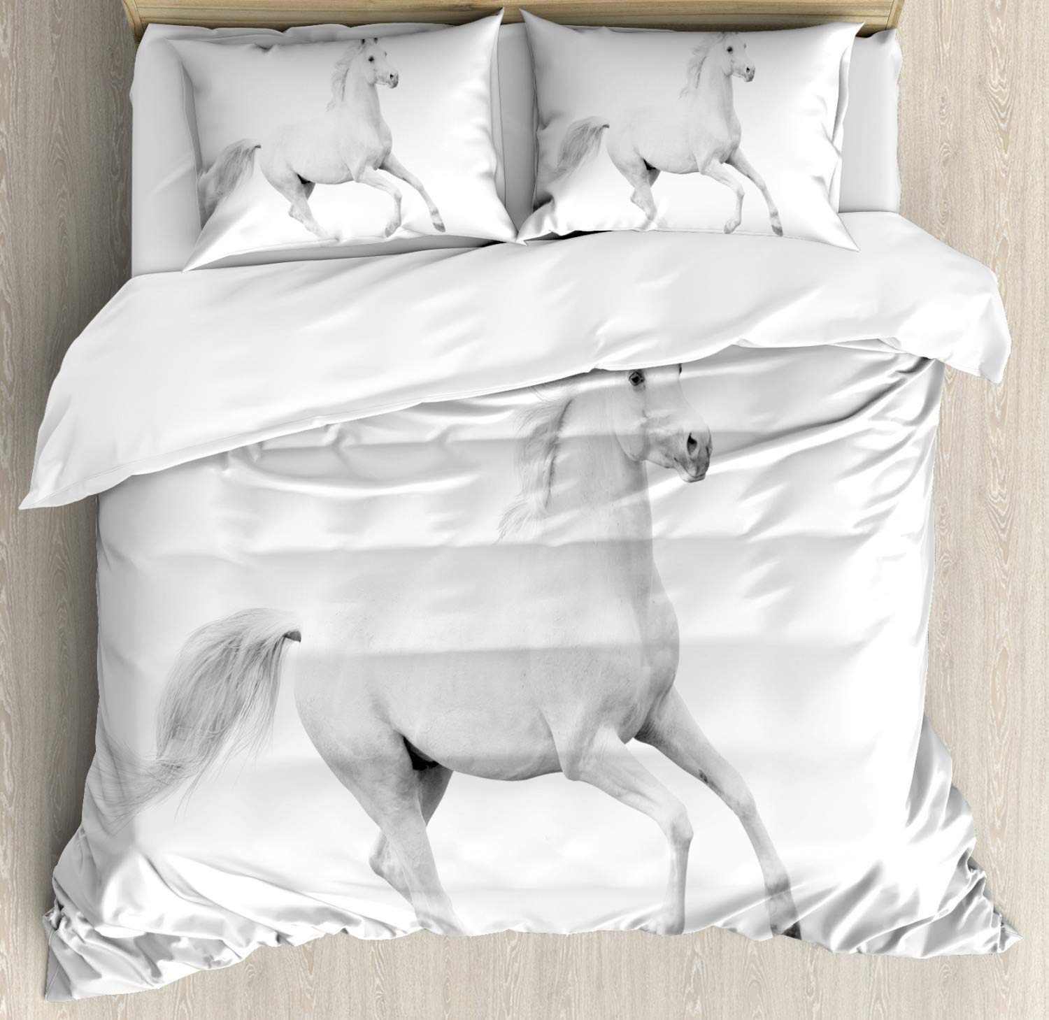Premium 3-Piece King Size Bedding Set - Black & White Horse Gallop Design Duvet Cover with 2 Pillow Shams | Equestrian Themed Luxury Bedroom Decor | Perfect for Master Bedrooms, Guest Rooms & Western Style Home Decor