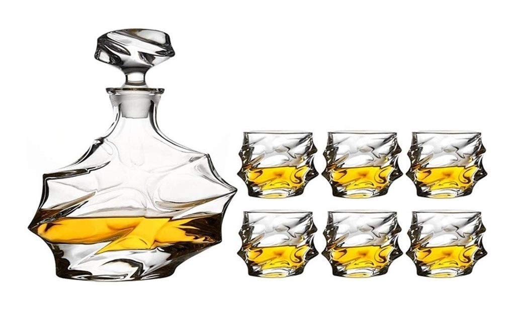 Premium Crystal Whisky Decanter Set with 6 Glasses - Elegant Diamond Design Carafe for Scotch, Bourbon & Wine - Perfect for Gifts, Dinner Parties & Home Bars