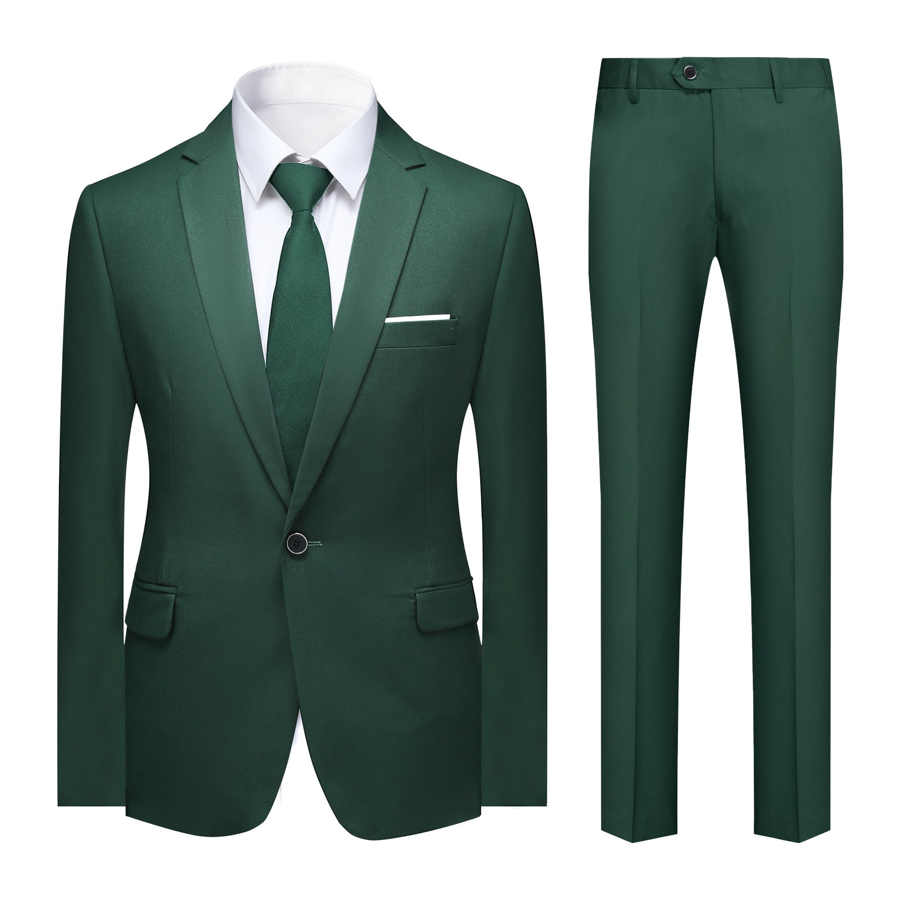 2 Piece Slim Fit Men's Suit Set - Dark Green Formal Business Attire for Weddings, Office & Special Occasions