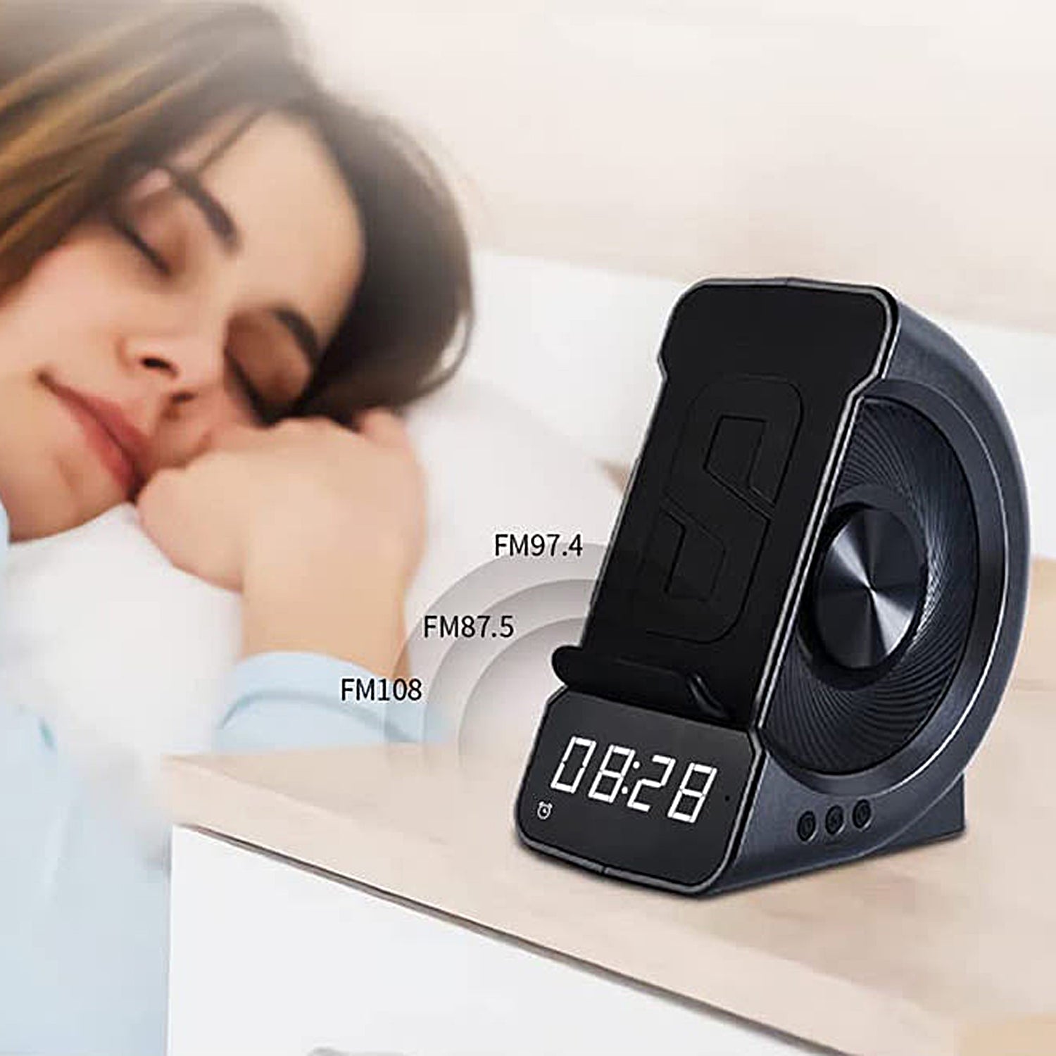 Wireless Charging Stand with Bluetooth Speaker - Fast Qi Wireless Charger for iPhone, Samsung, AirPods - Perfect for Home, Office, and Travel Use