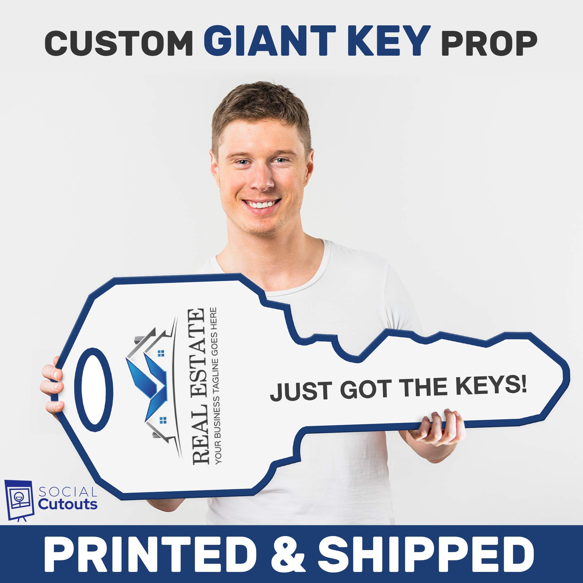 Custom Printed Giant Realtor Key Prop - Personalized Real Estate Closing Key Sign for Marketing & Home Buying Celebrations | Perfect for Open Houses, Client Gifts & Photo Backdrops