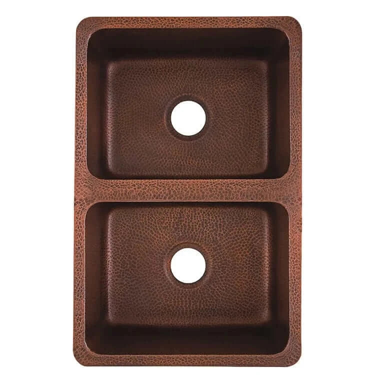 Thompson Villa 30-Inch Hammered Antique Copper Kitchen Sink - KDU 3120AH | Farmhouse Style Drop-In Sink for Rustic & Modern Kitchens
