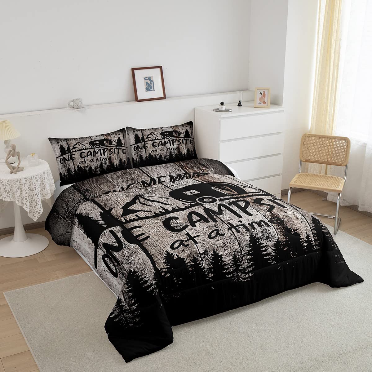 Feelyou Full Size Camper Comforter Set - Happy Camping Themed Bedding for Kids & Adults - Includes 1 Comforter & 2 Pillowcases - Perfect for RV Trips, Camping Adventures & Cozy Cabin Stays