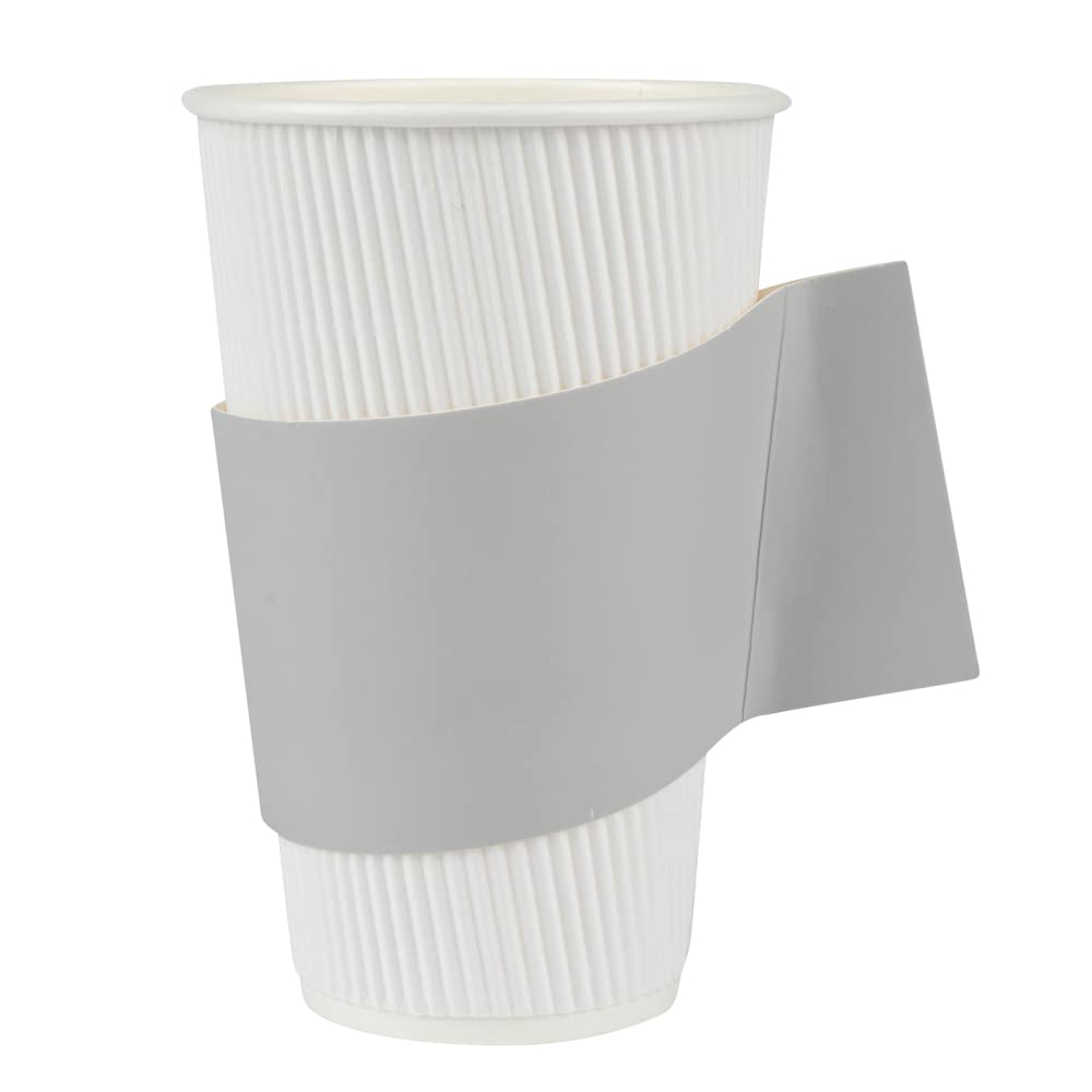 Restpresso 1000 Disposable Hot Coffee Cup Sleeves with Handle - Fits 12oz, 16oz & 20oz Cups | Gray Paper Coffee Jackets for Takeout, Cafes & Office Break Rooms (Cups Sold Separately)