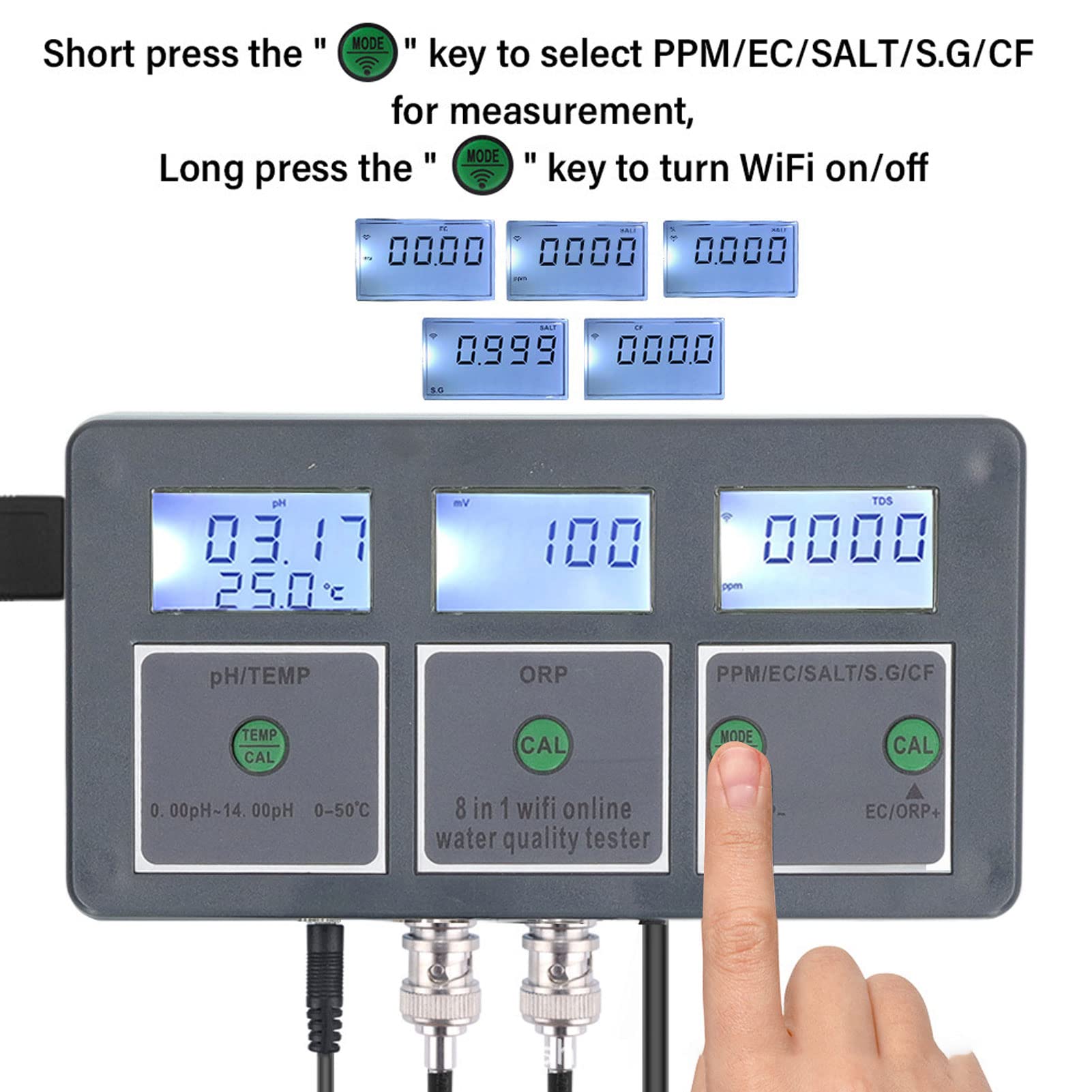8-in-1 Digital Aquarium Water Tester with pH, Ammonia, Nitrate & More | Smart APP Monitoring for Fish Tanks, Hydroponics & Lab Use | Perfect for Home Aquariums, Pond Maintenance & Water Quality Testing