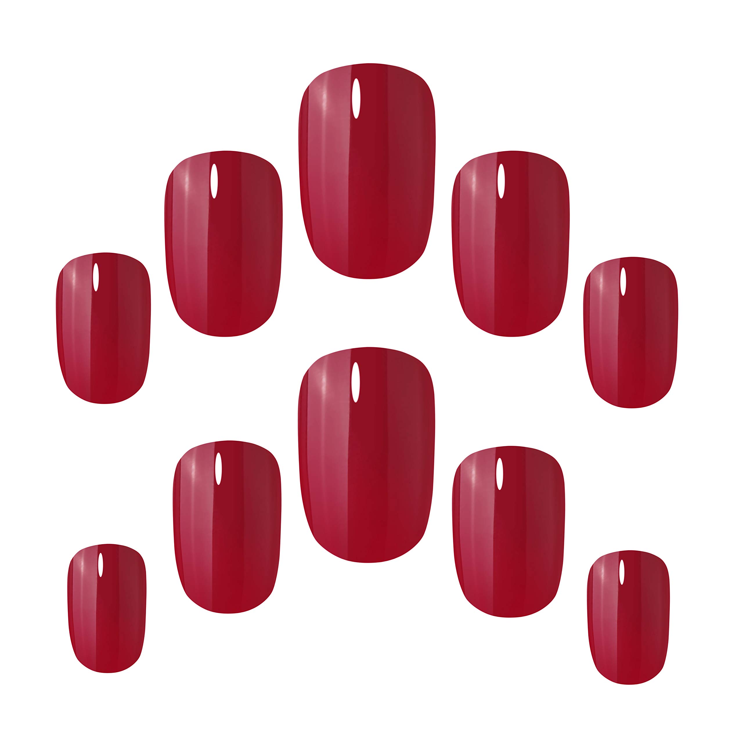 24-Piece Elegant Touch Polished Rich Red Fake Nails with Glue - Squoval Shape for Manicures, Parties & Special Occasions