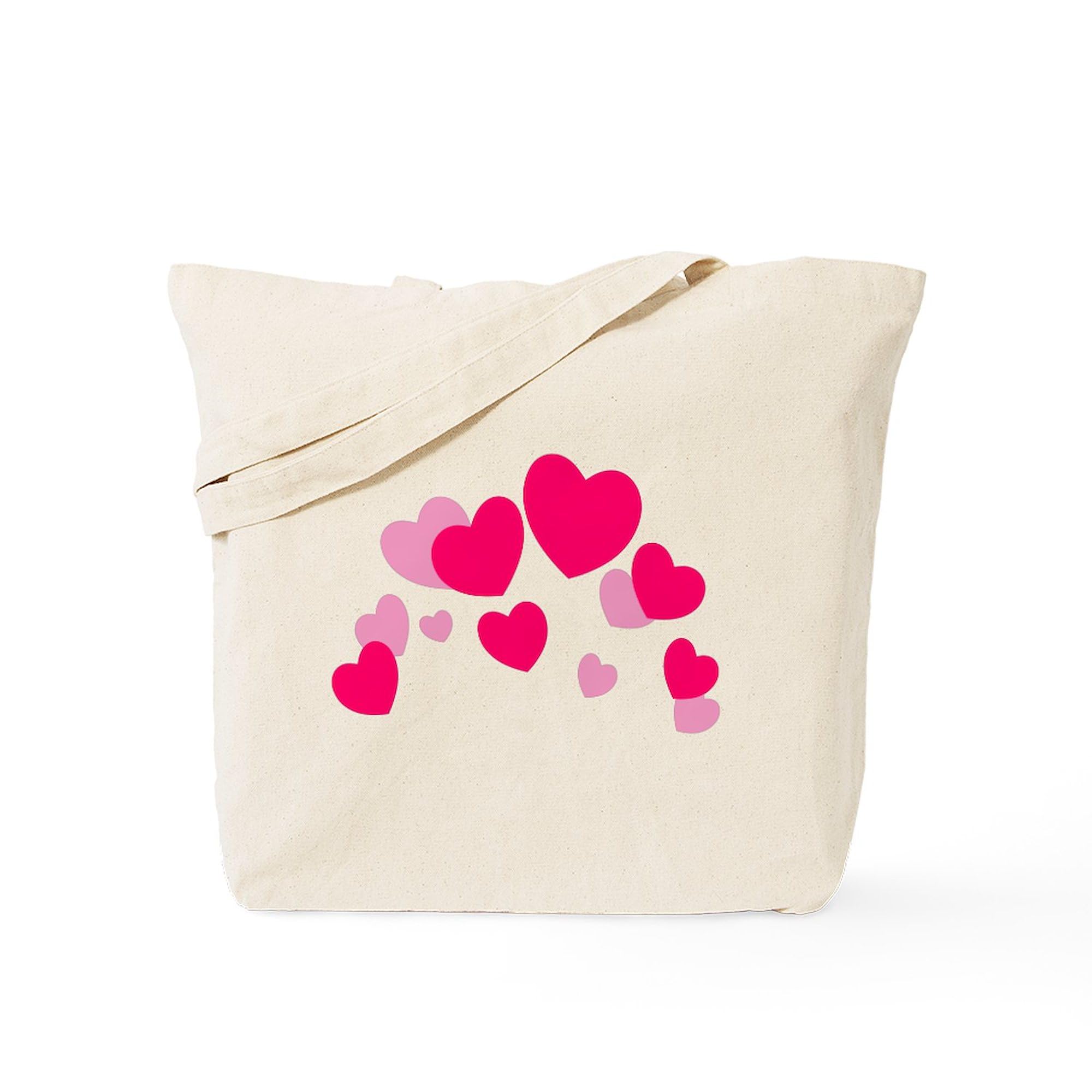Valentine's Day Hearts Tote Bag - Natural Canvas Reusable Shopping Tote for Groceries, Beach, Work & Gifts | Eco-Friendly Cotton Carryall Bag for Women & Men
