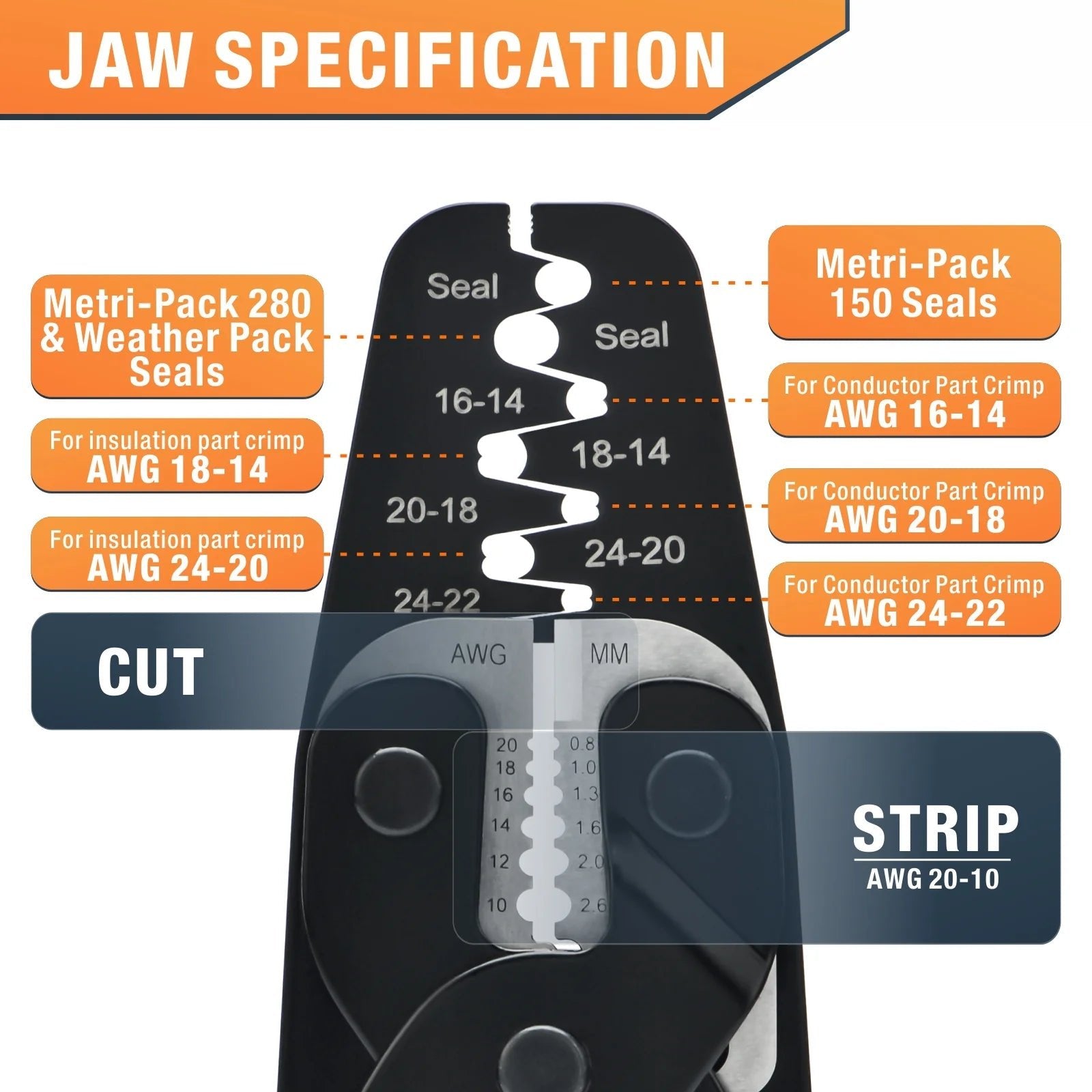 IWC 1424AB AWG24 14 Wire Crimper Tool - Weather Pack Terminals, Open Barrel Terminals, Stamped Contacts, Wire Stripper & Cutter - Perfect for Automotive, Marine & Electrical Wiring Projects