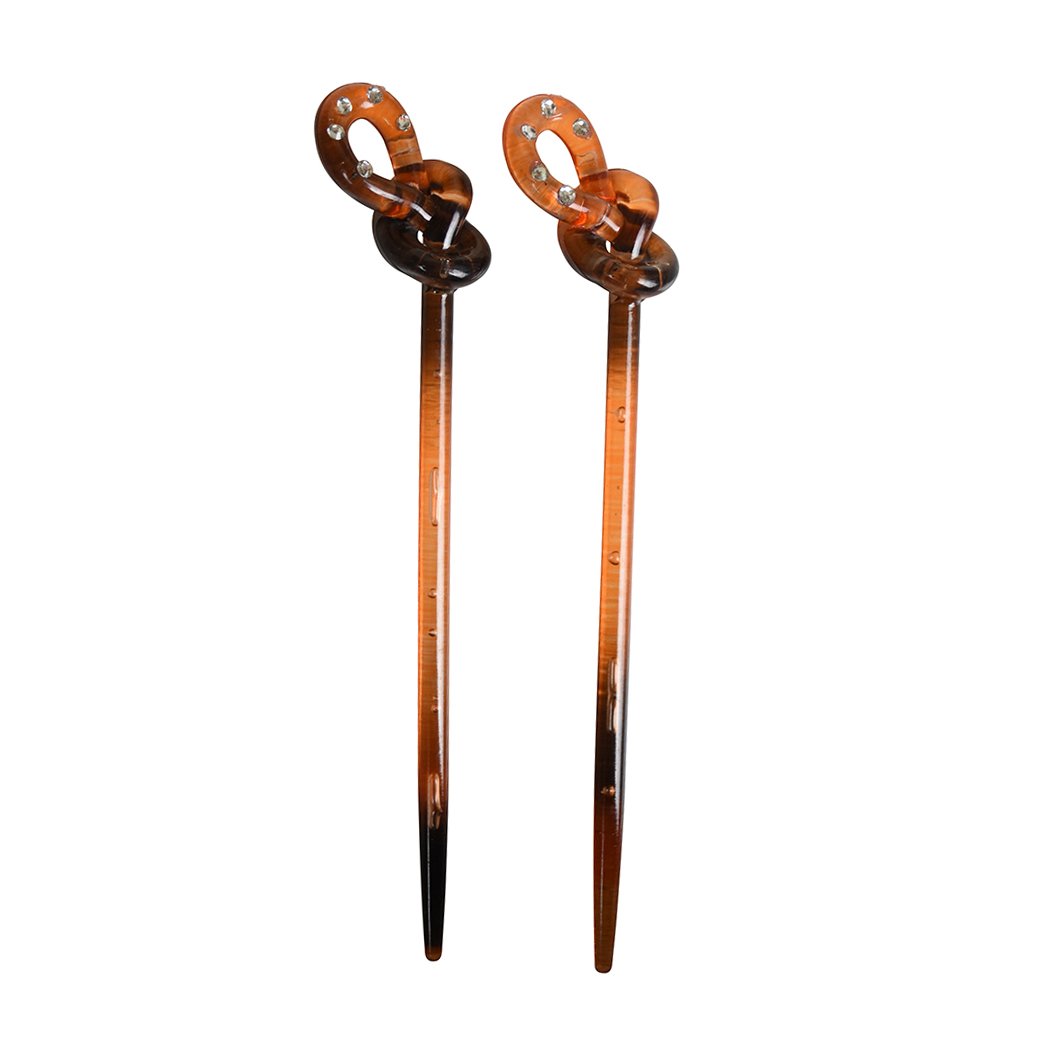 Set of 2 Knot Design Diamond Hair Sticks - Tortoise Shell for Wedding, Prom, and Everyday Elegance